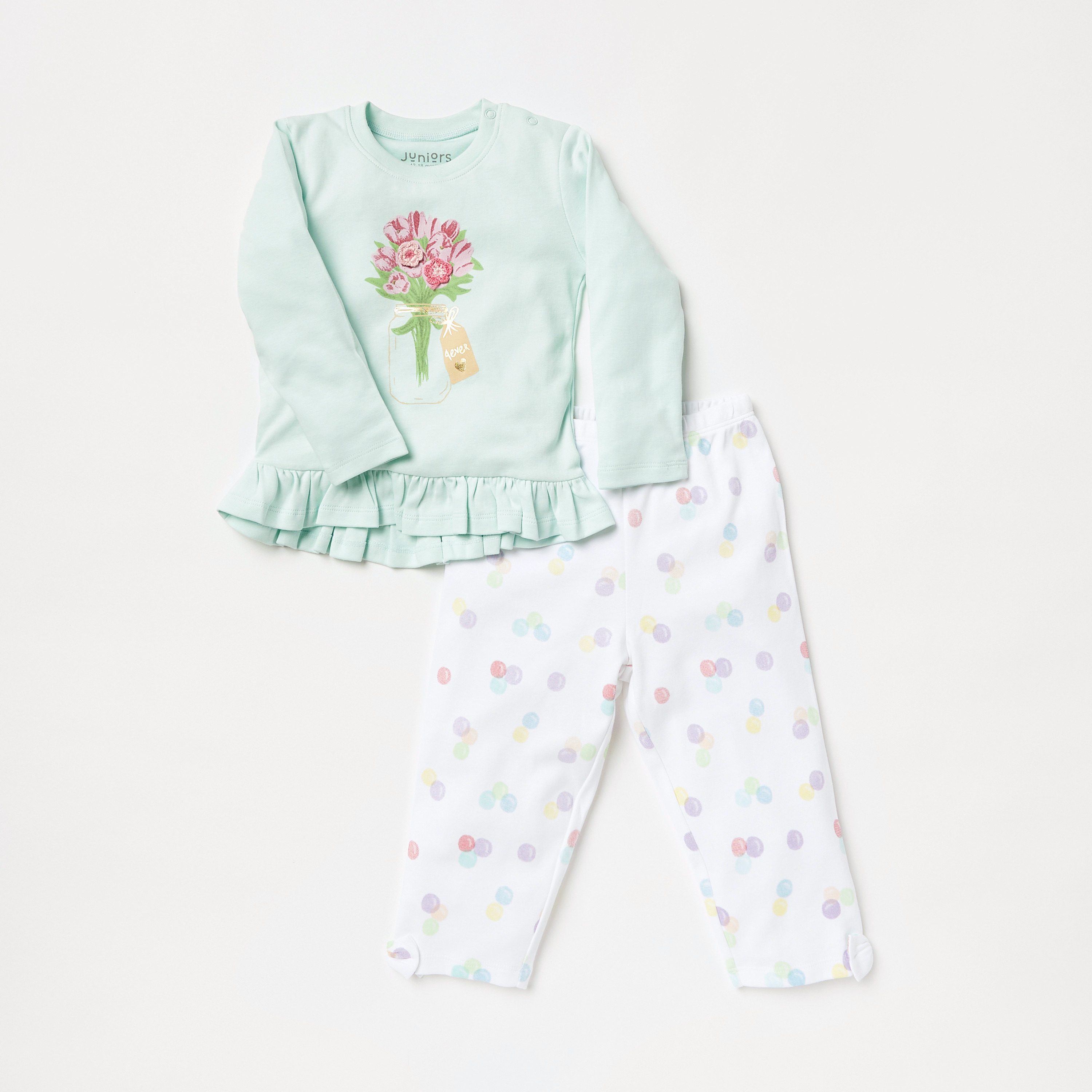 Juniors Printed Long Sleeves Top and Pyjama Set-baby-girls-clothing-nightwear-pyjamasets-image-1