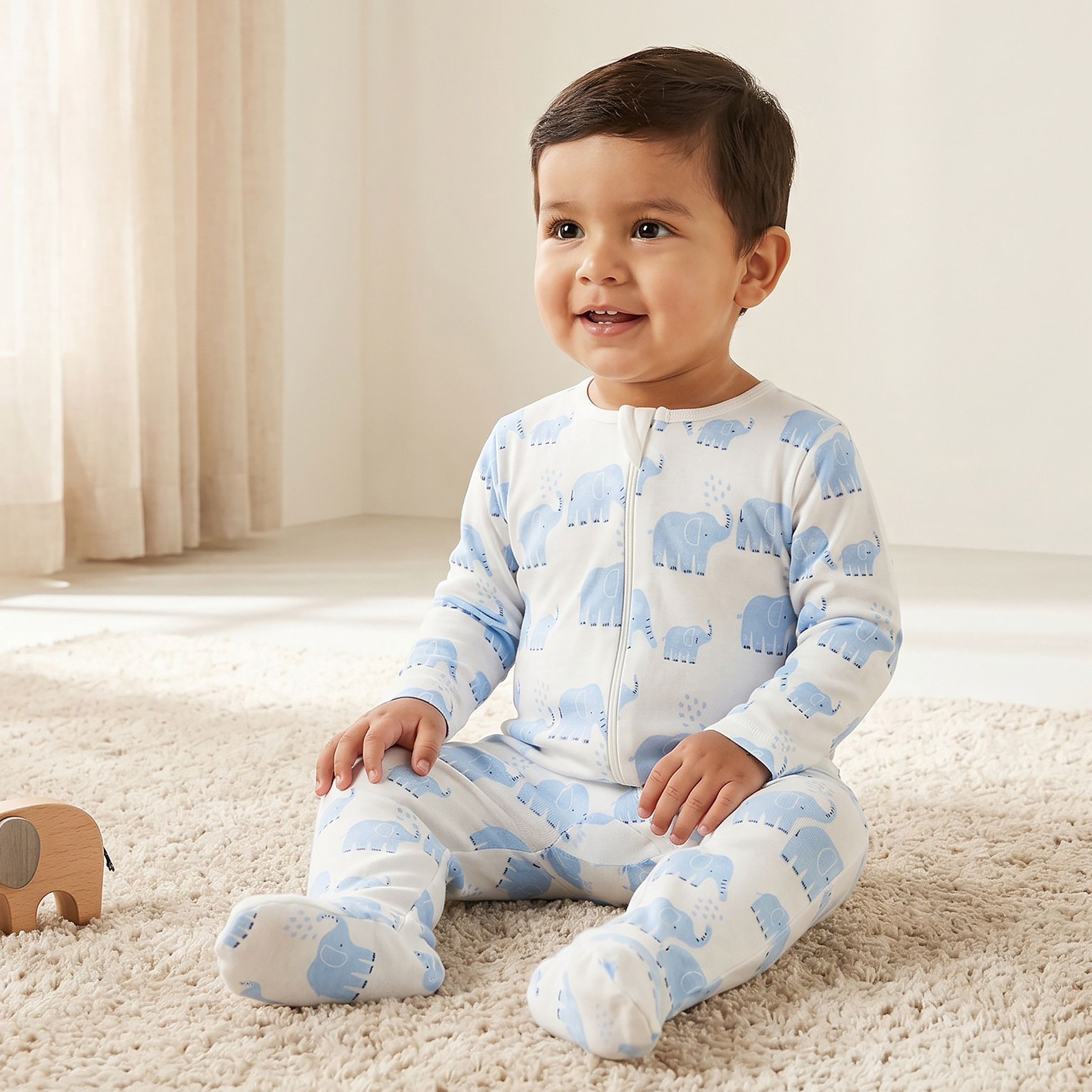 Set of 3 Juniors Cotton Round Neck Long Sleeves Sleepsuit with Safari Print-baby-girls-clothing-nightwear-sleepsuits-image-2