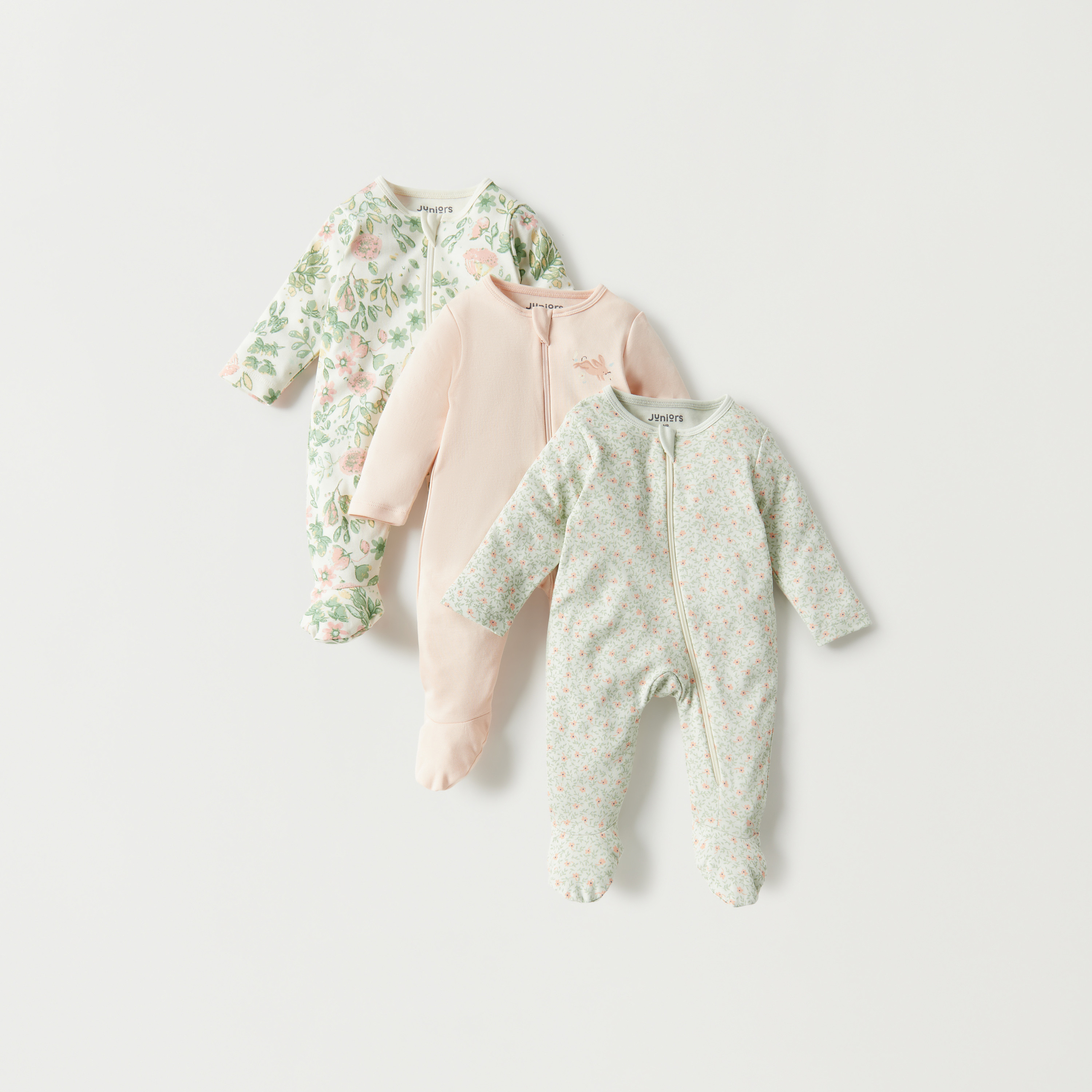 Juniors Printed Closed Feet Sleepsuit with Zipper Closure - Set of 3-baby-girls-clothing-nightwear-sleepsuits-image-1