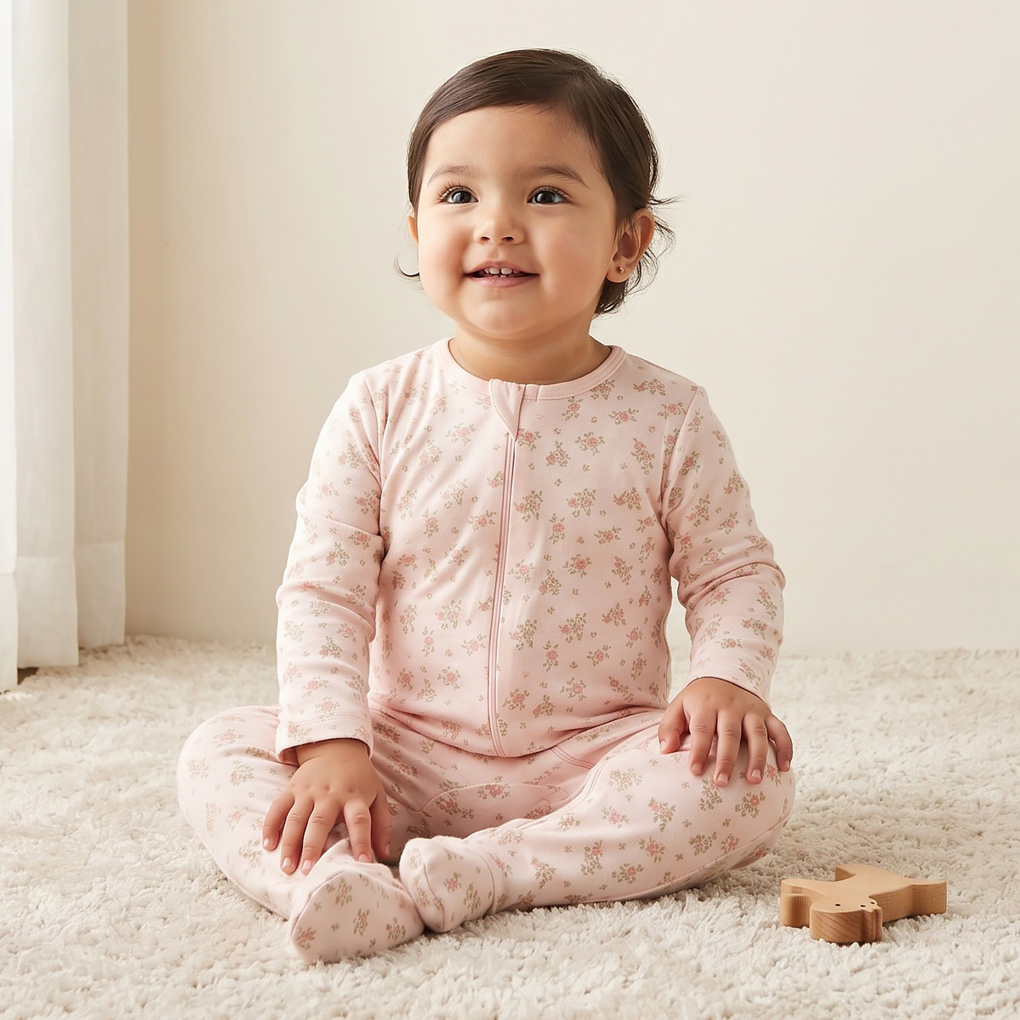 Pack of 3 Juniors Cotton Crew Neck Long Sleeves Sleepsuit with Zip Closure-baby-girls-clothing-nightwear-sleepsuits-image-1