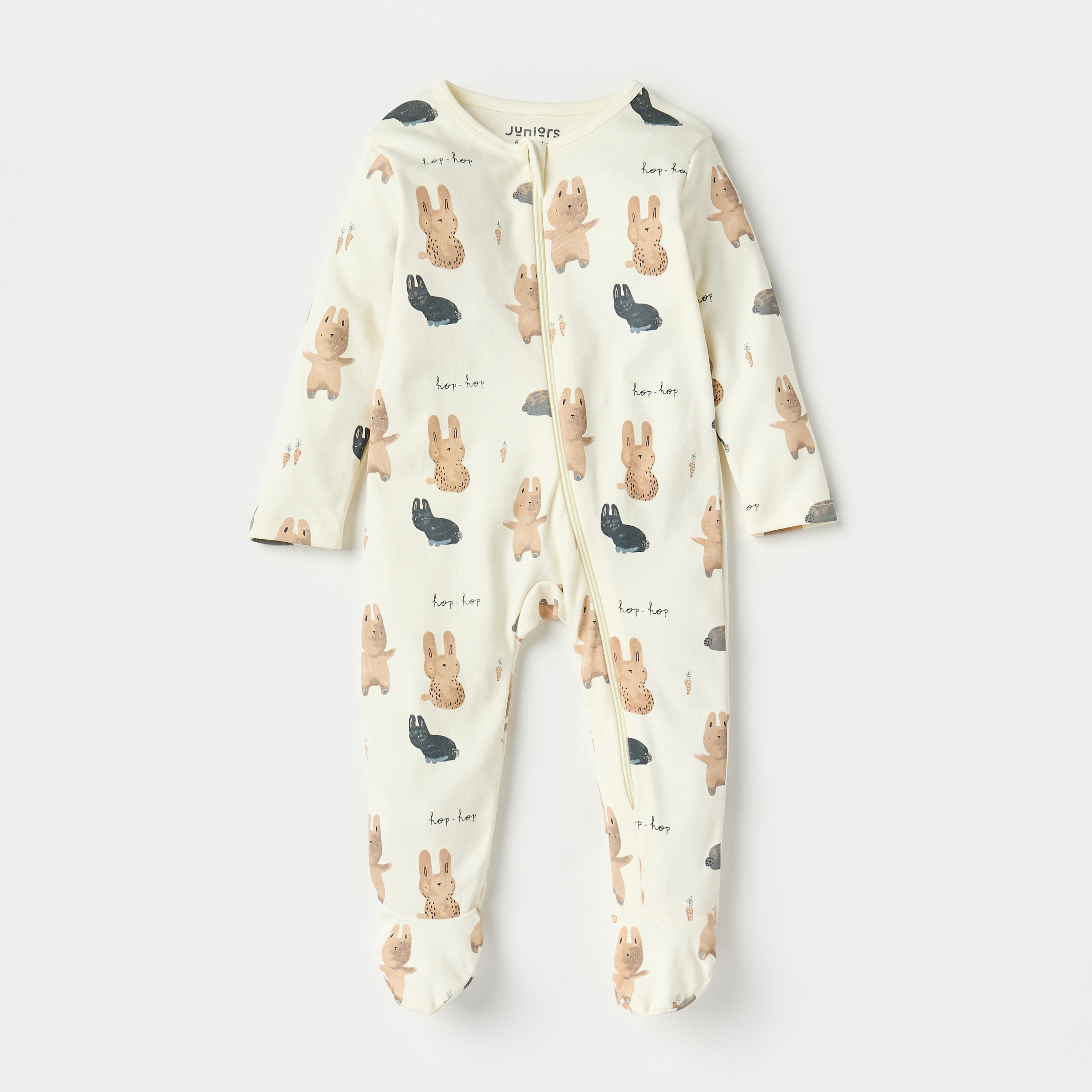Juniors Bunny Print Sleepsuit with Long Sleeves and Zip Closure - Set of 3-baby-boys-clothing-nightwear-sleepsuits-image-4