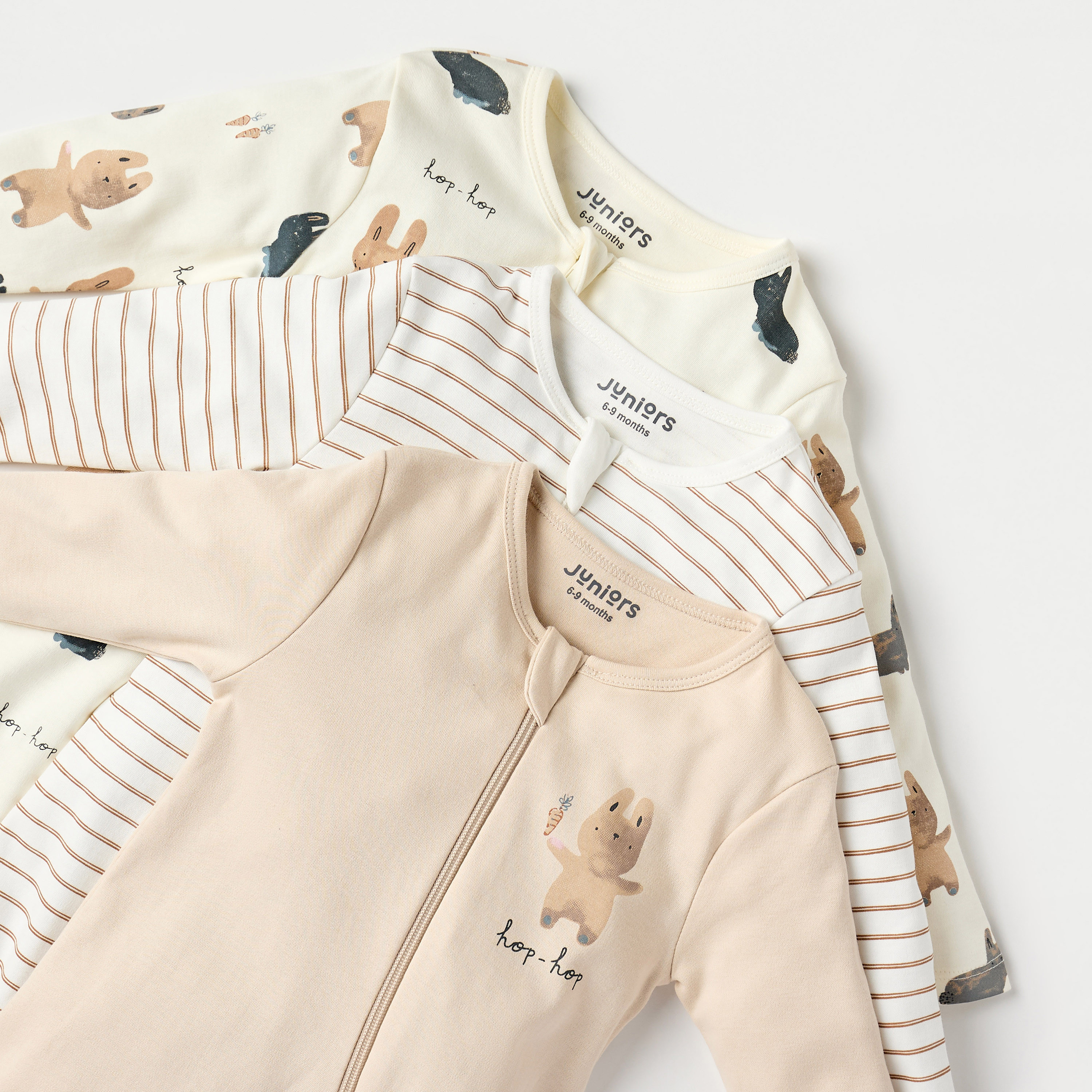 Juniors Bunny Print Sleepsuit with Long Sleeves and Zip Closure - Set of 3-baby-boys-clothing-nightwear-sleepsuits-image-5