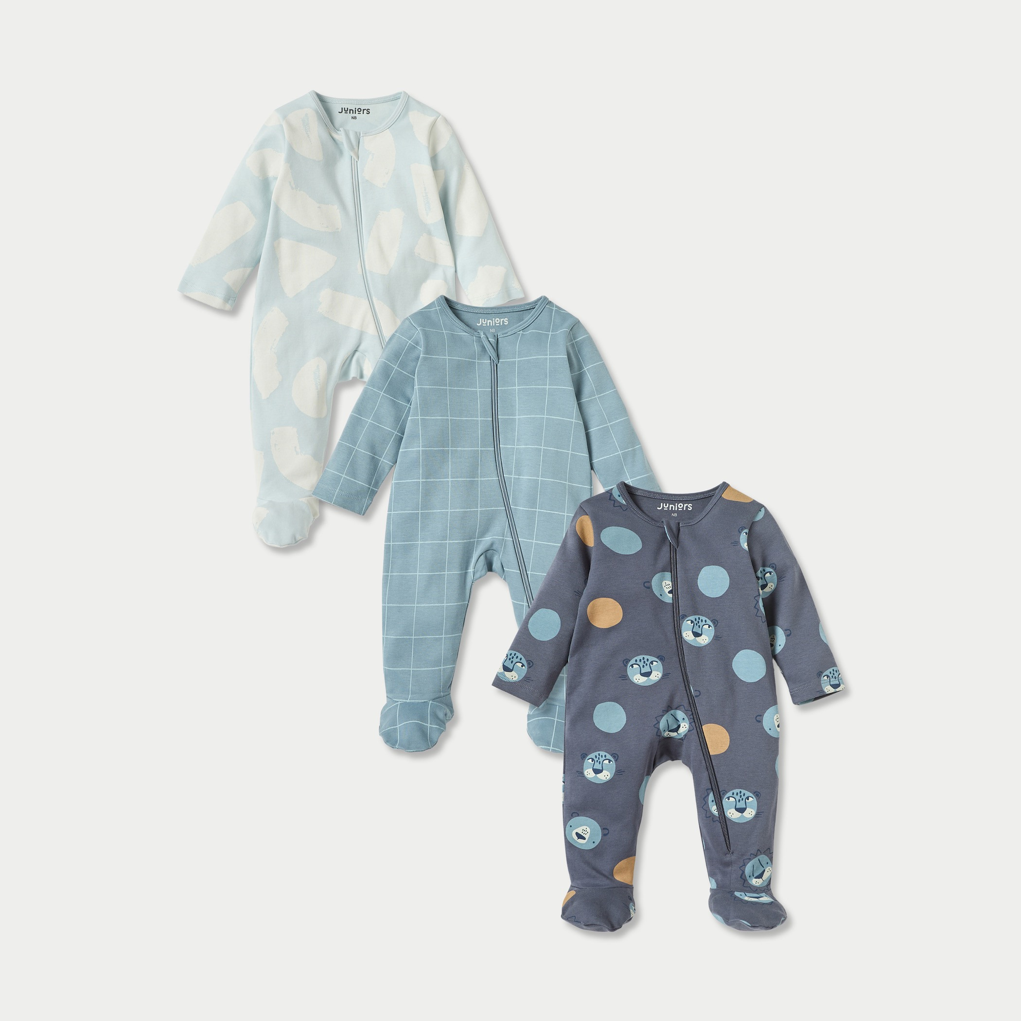 Juniors Printed Sleepsuit with Zip Closure - Set of 3-baby-boys-clothing-nightwear-sleepsuits-image-1