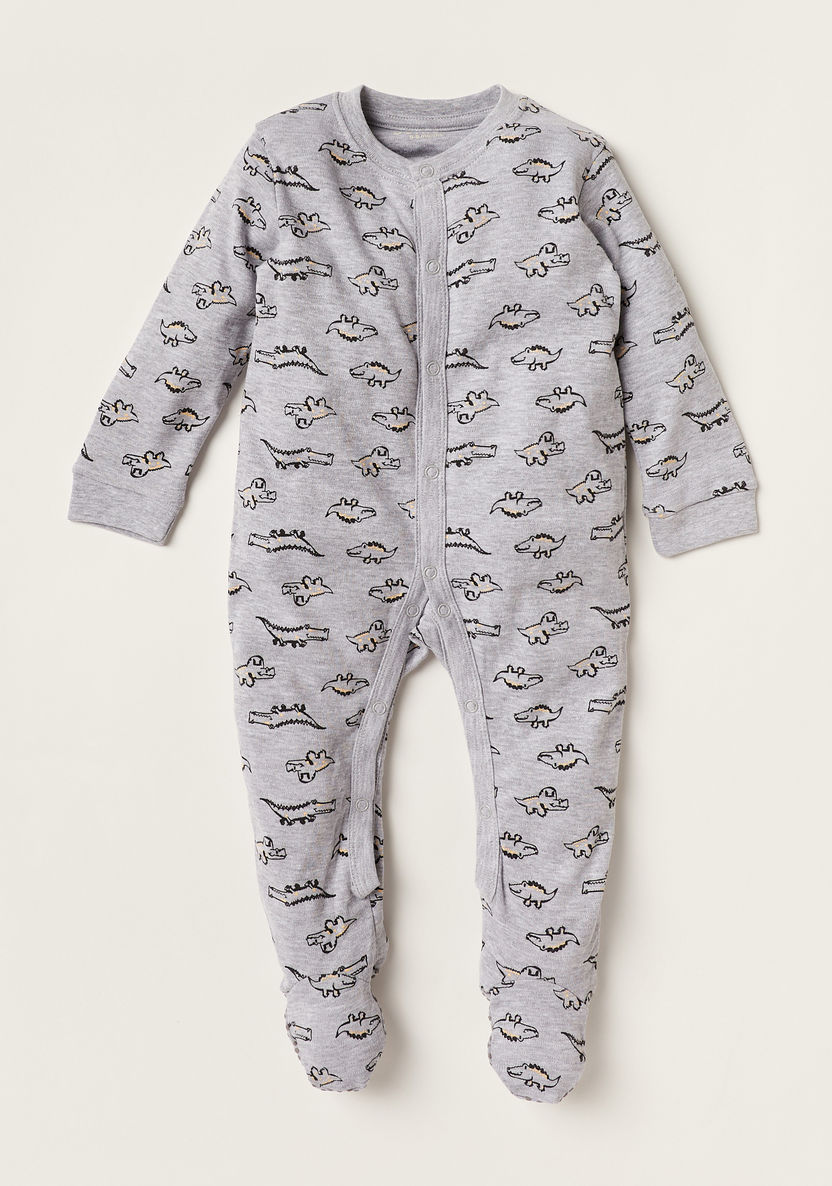 Juniors Dinosaur Print Closed Feet Sleepsuit with Long Sleeves - Set of 3-Sleepsuits-image-1