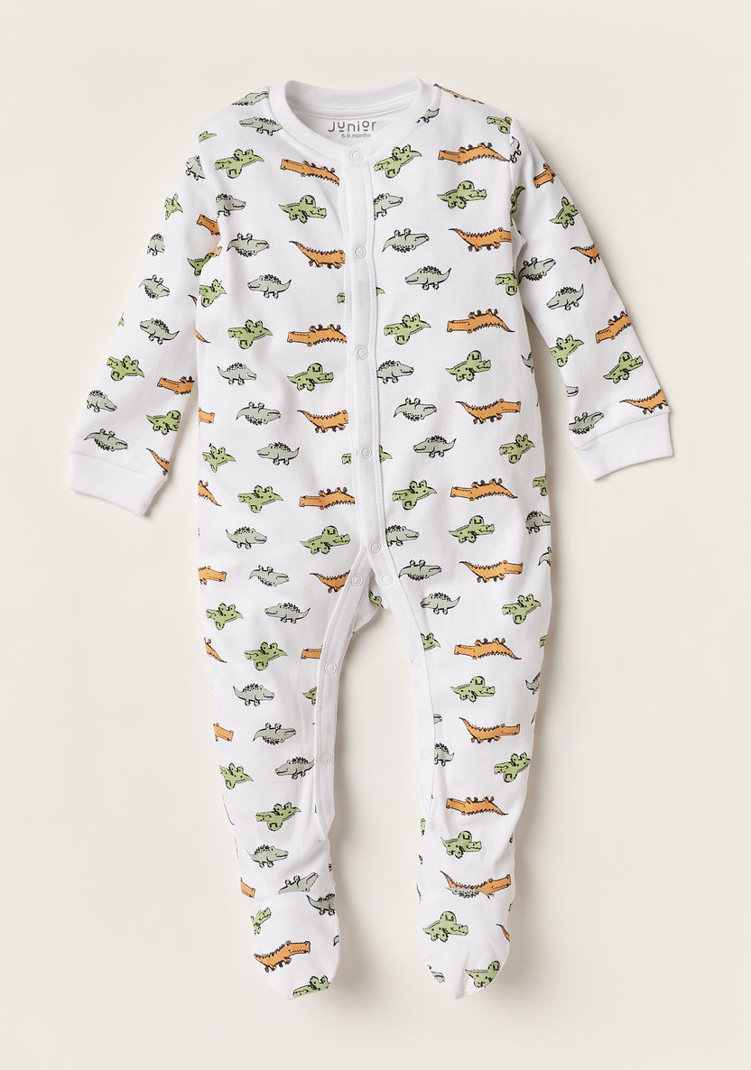 Juniors Dinosaur Print Closed Feet Sleepsuit with Long Sleeves - Set of 3-Sleepsuits-image-2