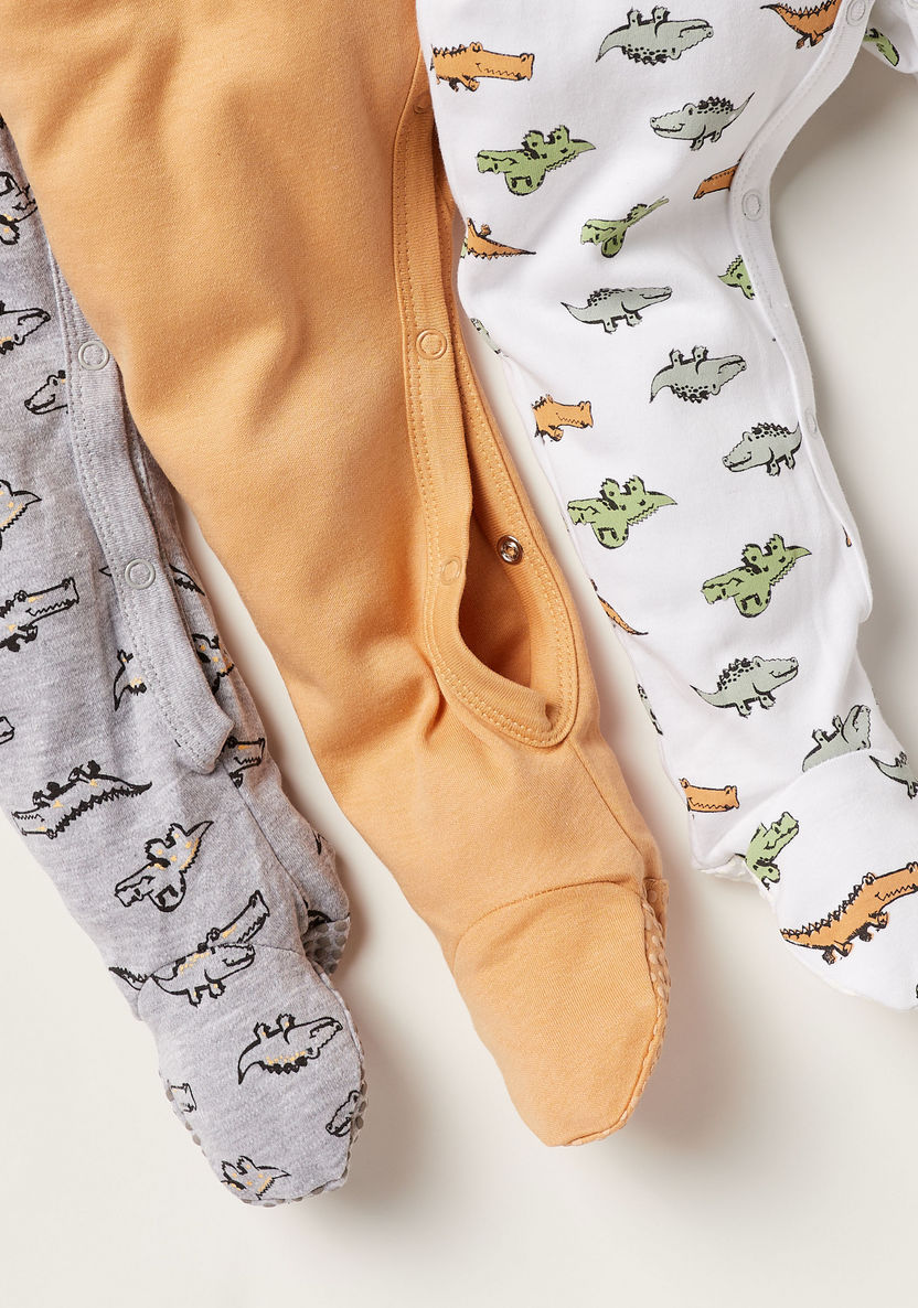 Juniors Dinosaur Print Closed Feet Sleepsuit with Long Sleeves - Set of 3-Sleepsuits-image-5