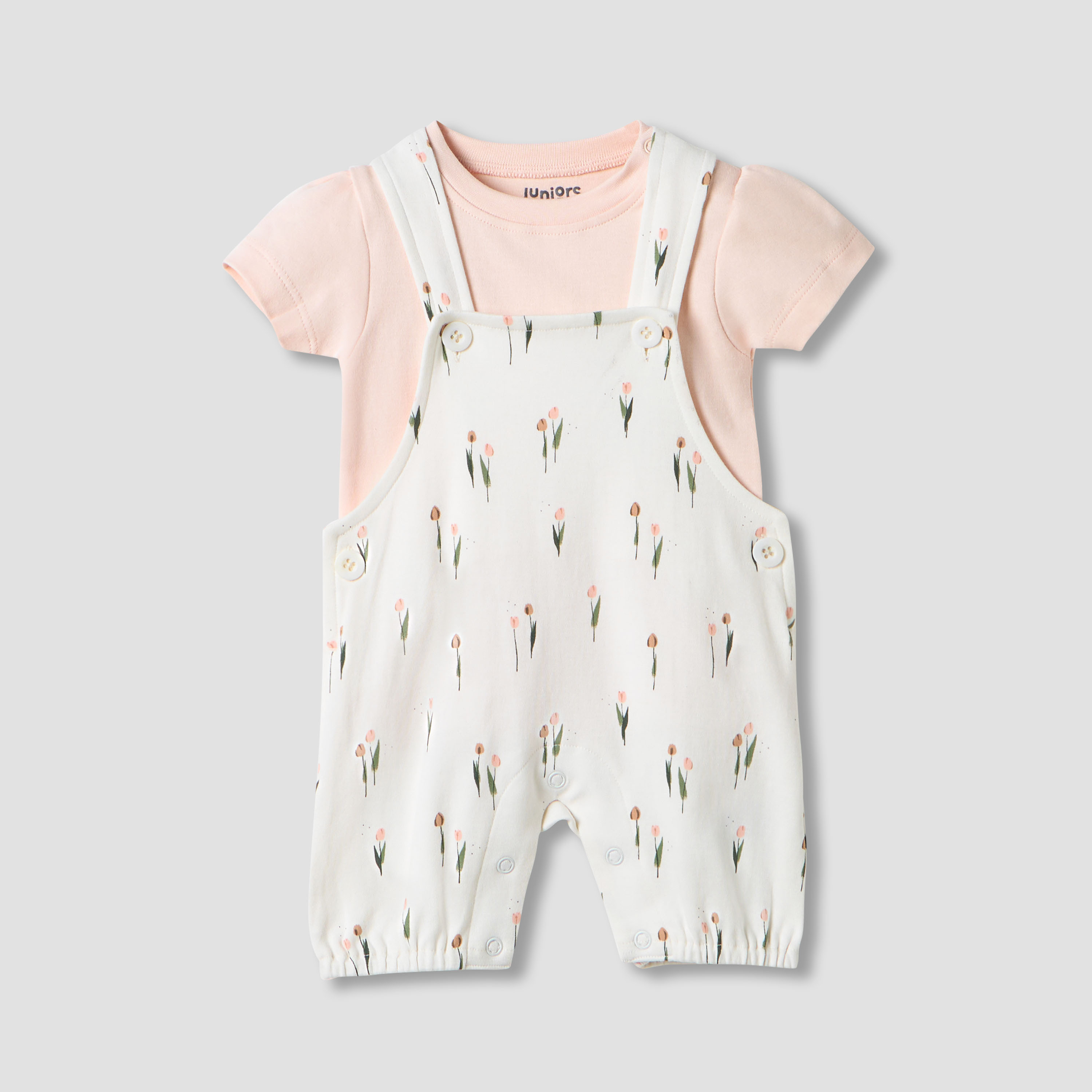 Juniors Floral Print Dungaree and T-shirt Set-baby-girls-clothing-rompers-image-1