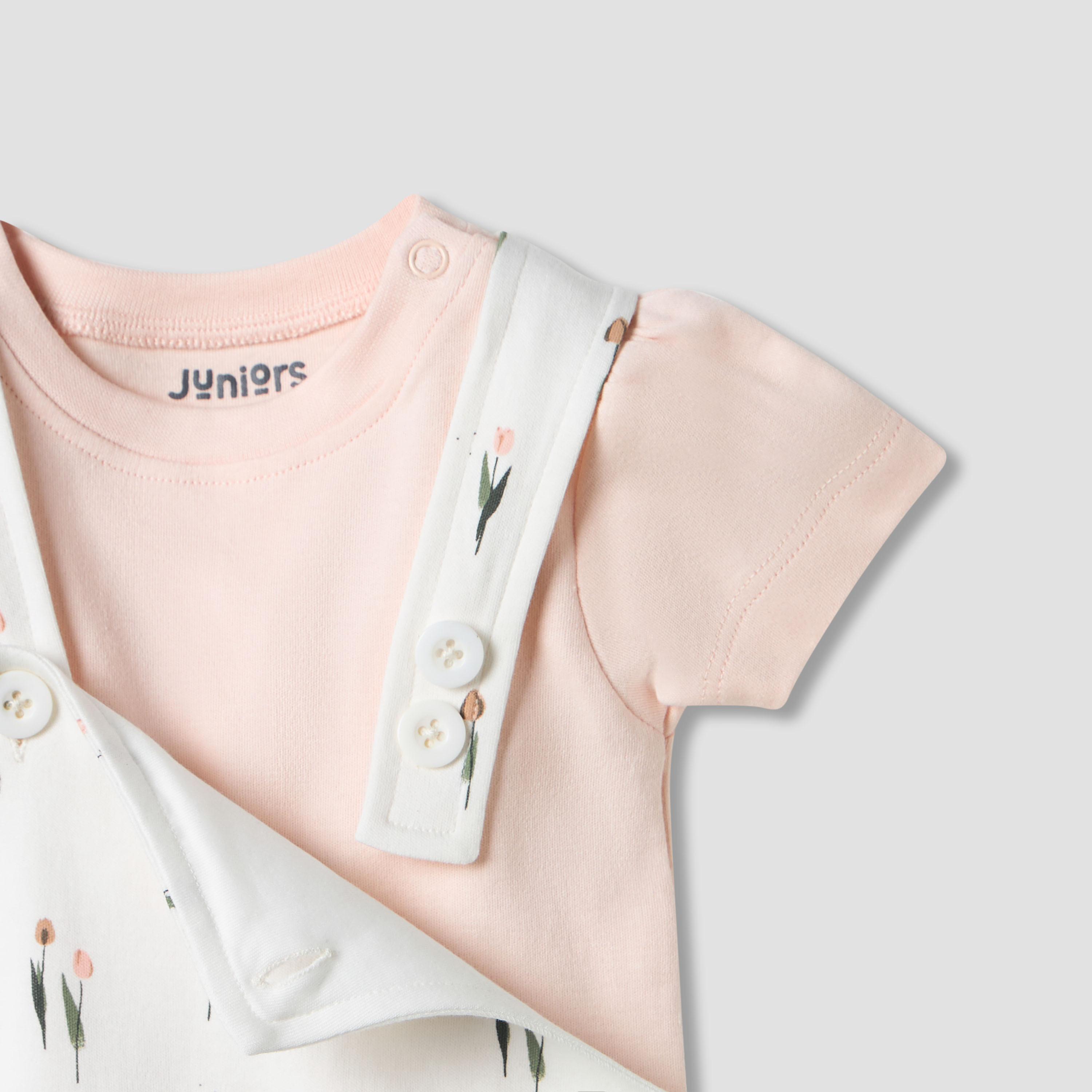 Juniors Floral Print Dungaree and T-shirt Set-baby-girls-clothing-rompers-image-4