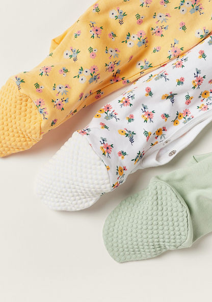 Juniors Floral Print Closed Feet Sleepsuit with Long Sleeves - Set of 3-Multipacks-image-5