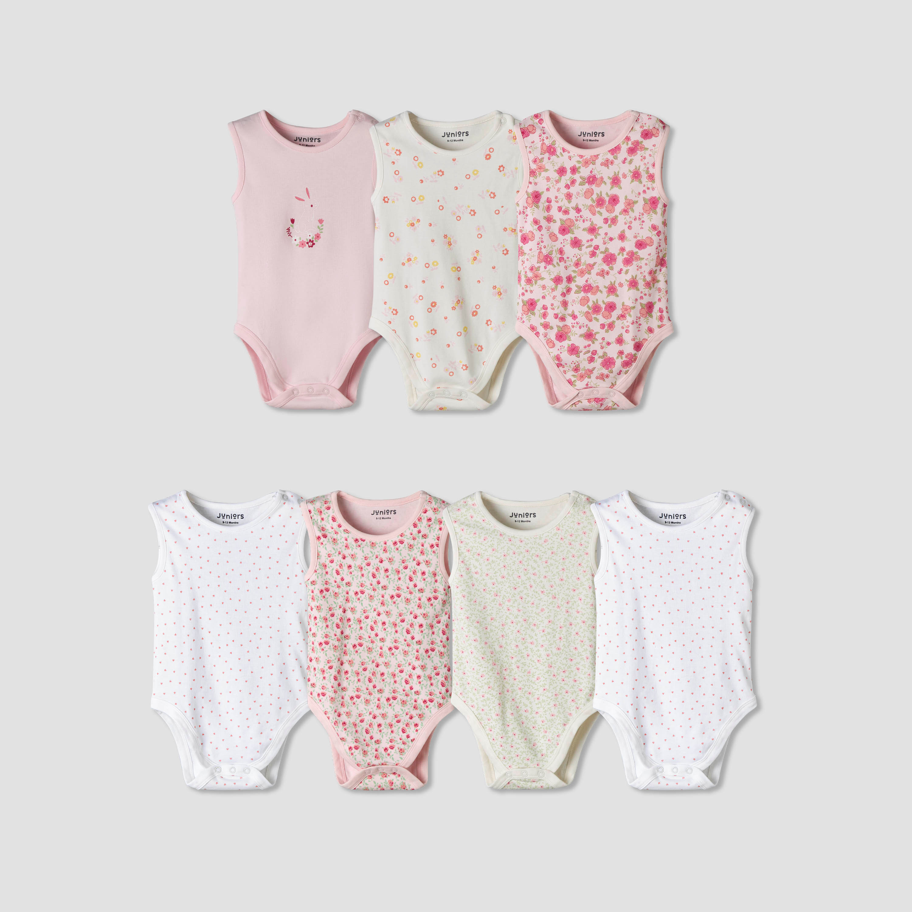 Pack of 7 Juniors Cotton Sleeveless Bodysuit with Floral Print-baby-girls-clothing-bodysuits-image-1