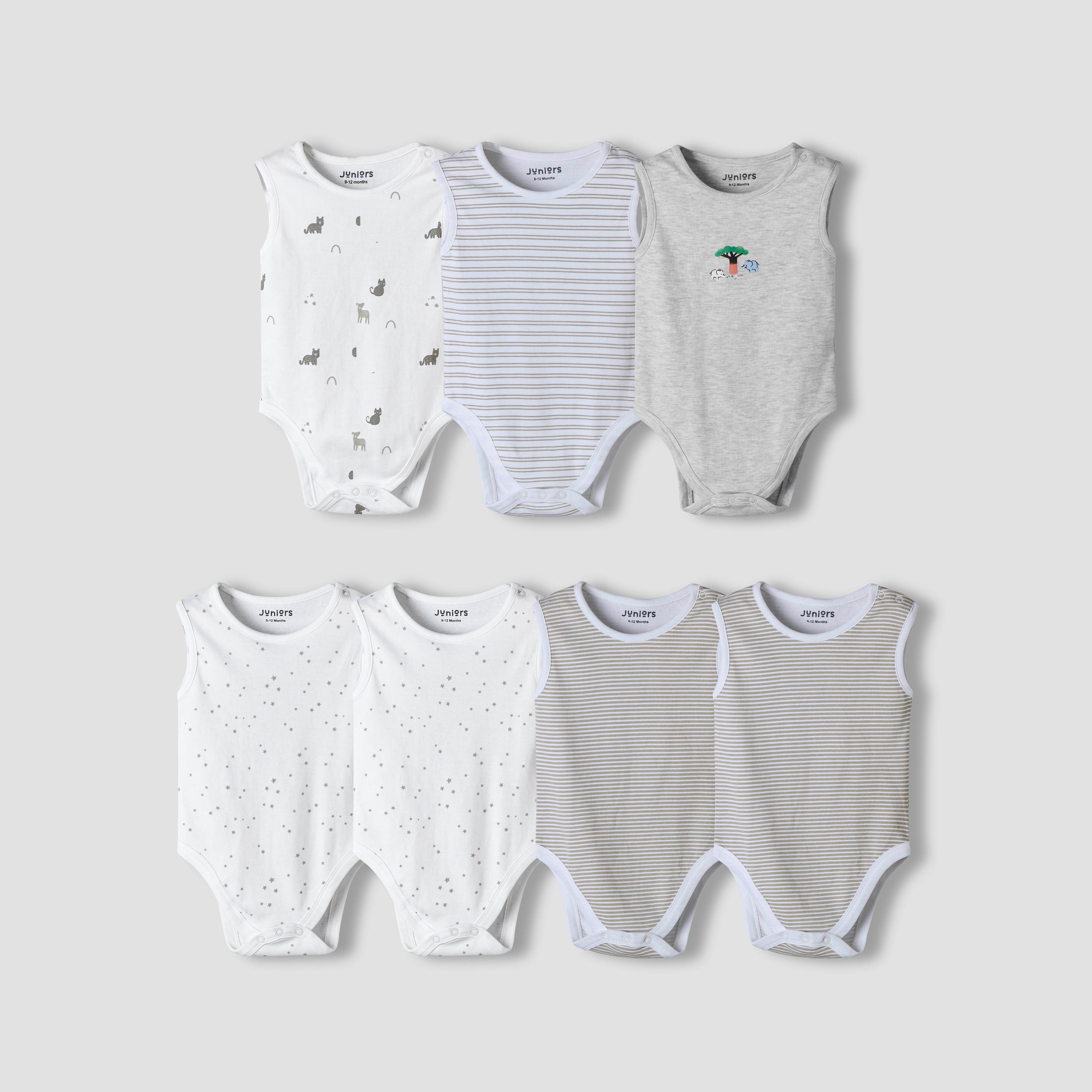 Pack of 7 Juniors Cotton Sleeveless Bodysuit with Assorted Print-baby-boys-clothing-bodysuits-image-1