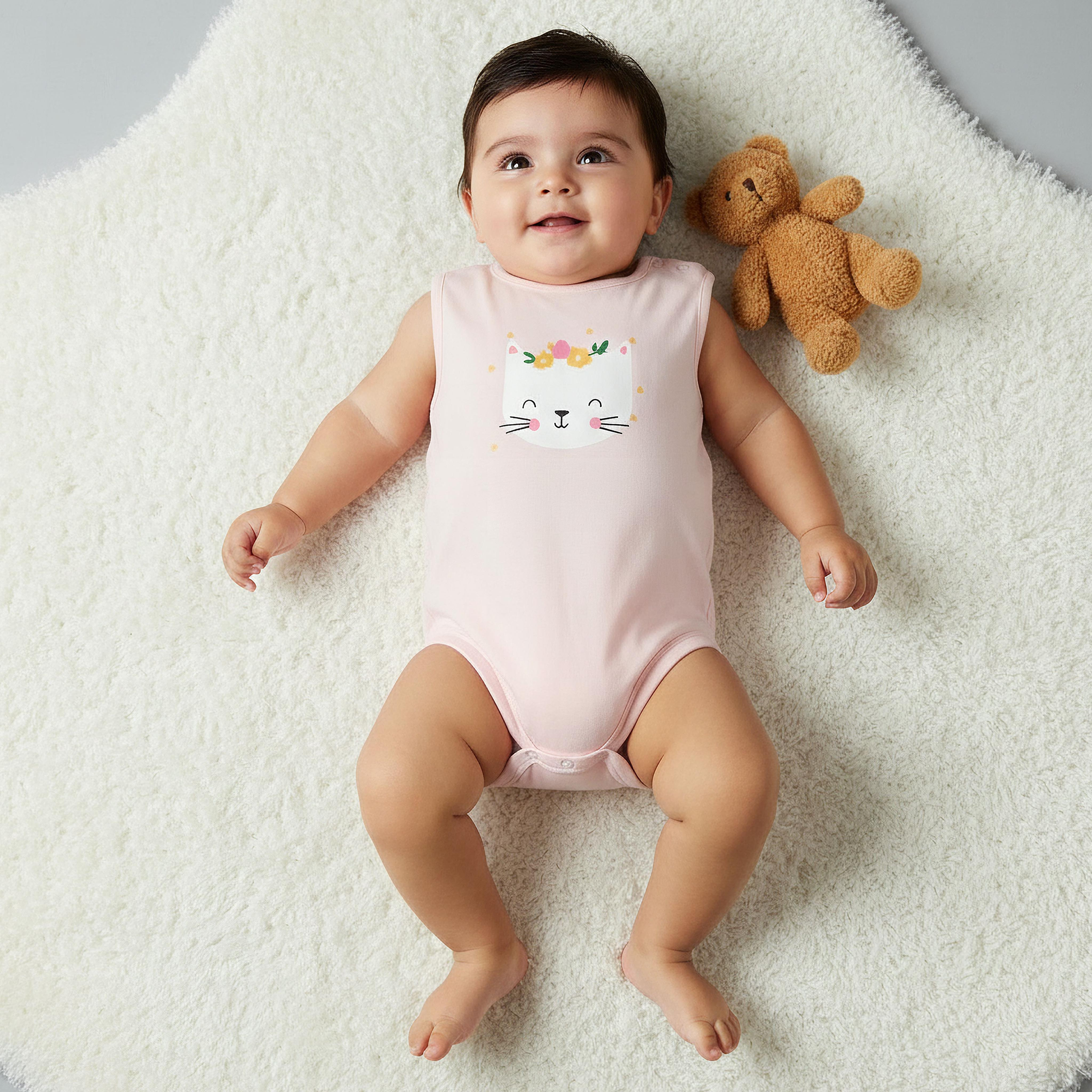 Pack of 7 Juniors Cotton Sleeveless Bodysuit with Fun Print-baby-girls-clothing-bodysuits-image-2