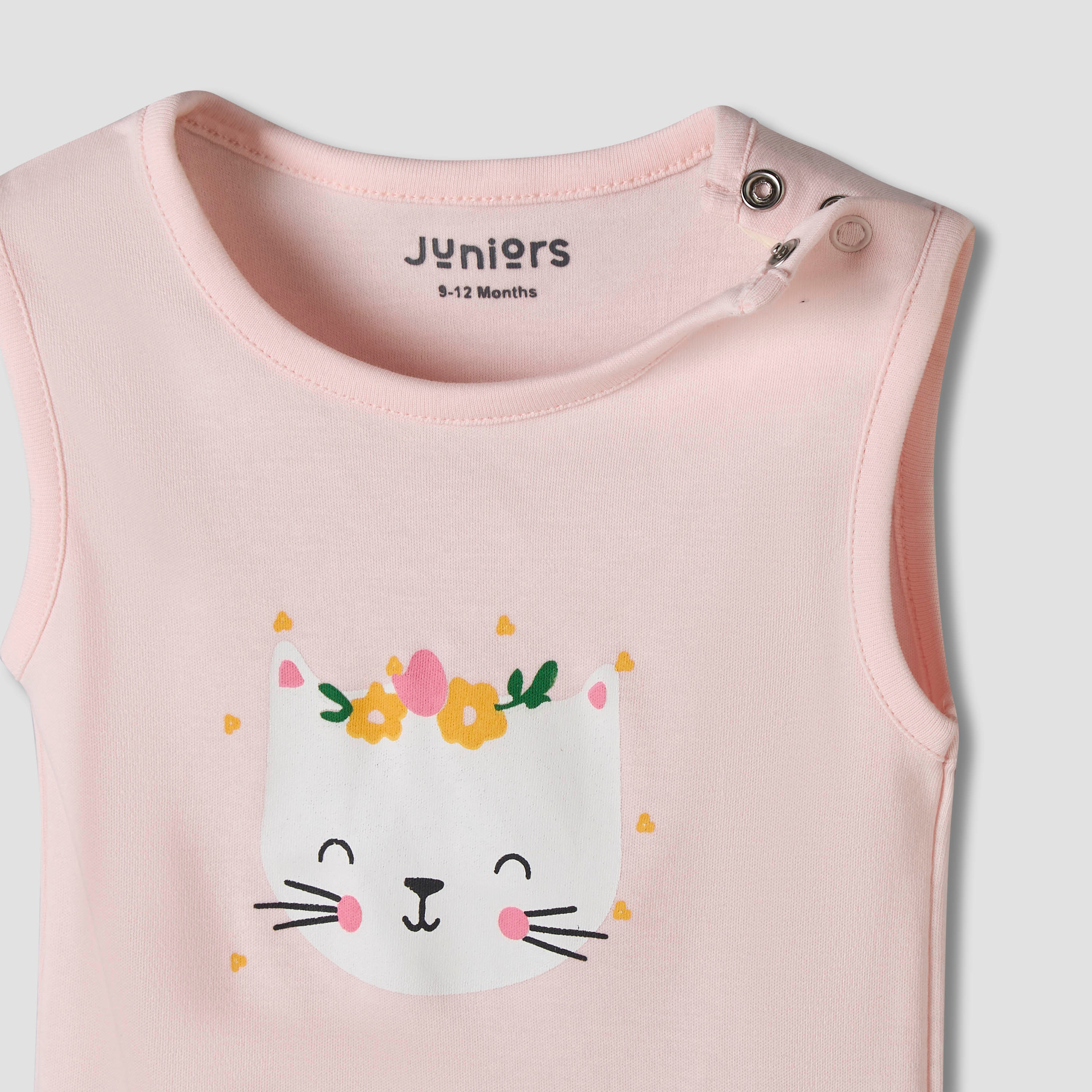 Pack of 7 Juniors Cotton Sleeveless Bodysuit with Fun Print-baby-girls-clothing-bodysuits-image-10