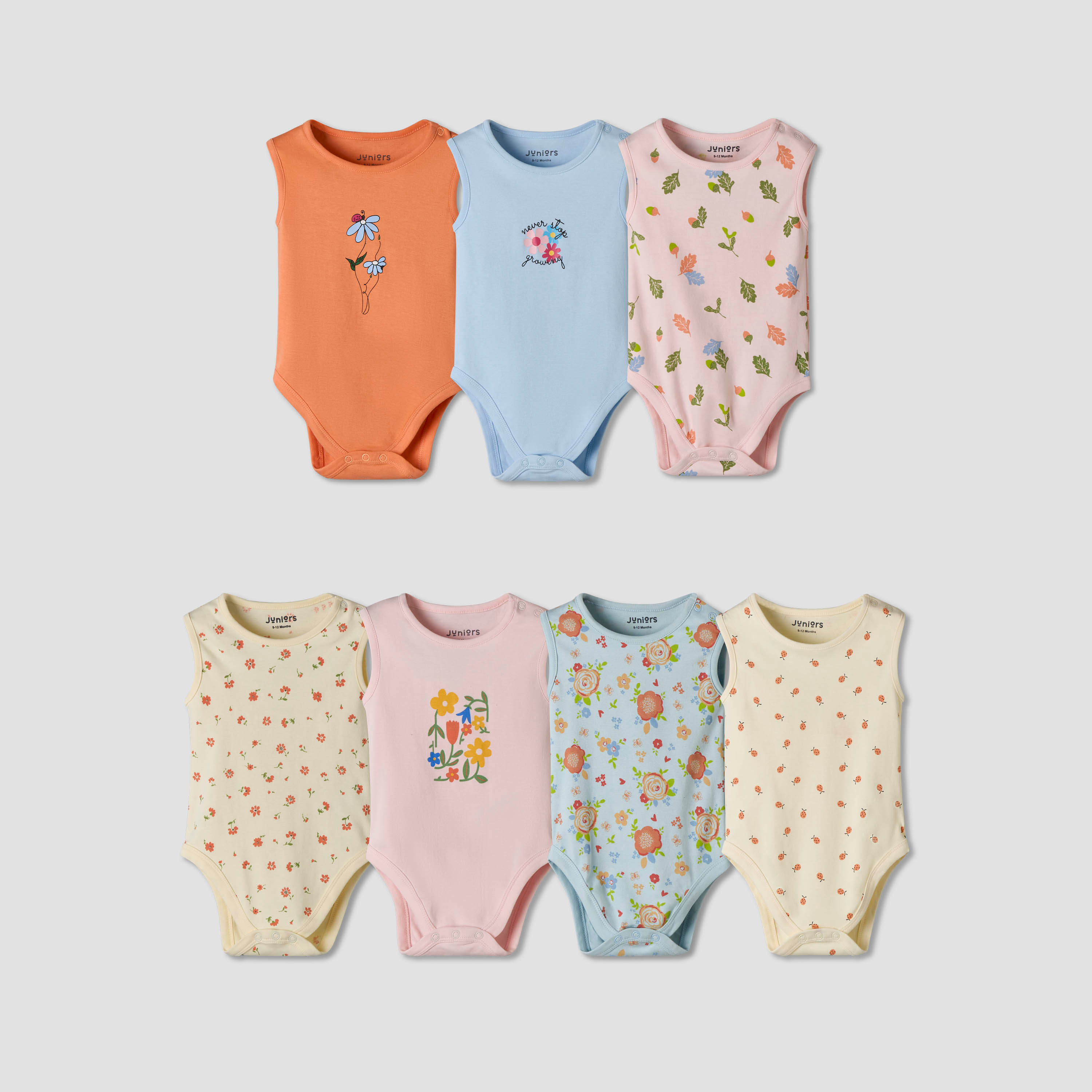 Pack of 7 Juniors Cotton Sleeveless Bodysuit with Fun Print-baby-boys-clothing-bodysuits-image-1