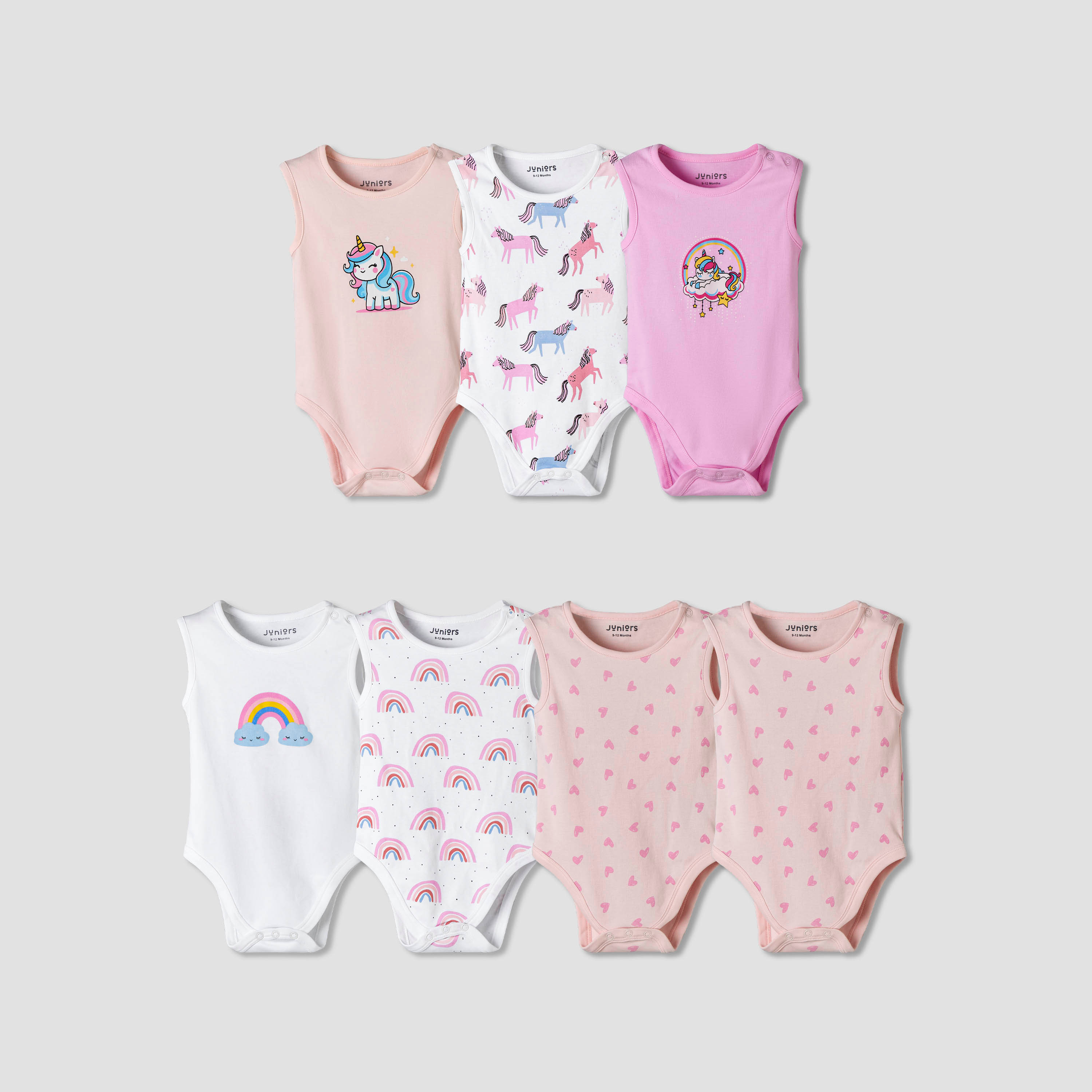 Pack of 7 Juniors Cotton Sleeveless Bodysuit with Unicorn Print-baby-girls-clothing-bodysuits-image-1