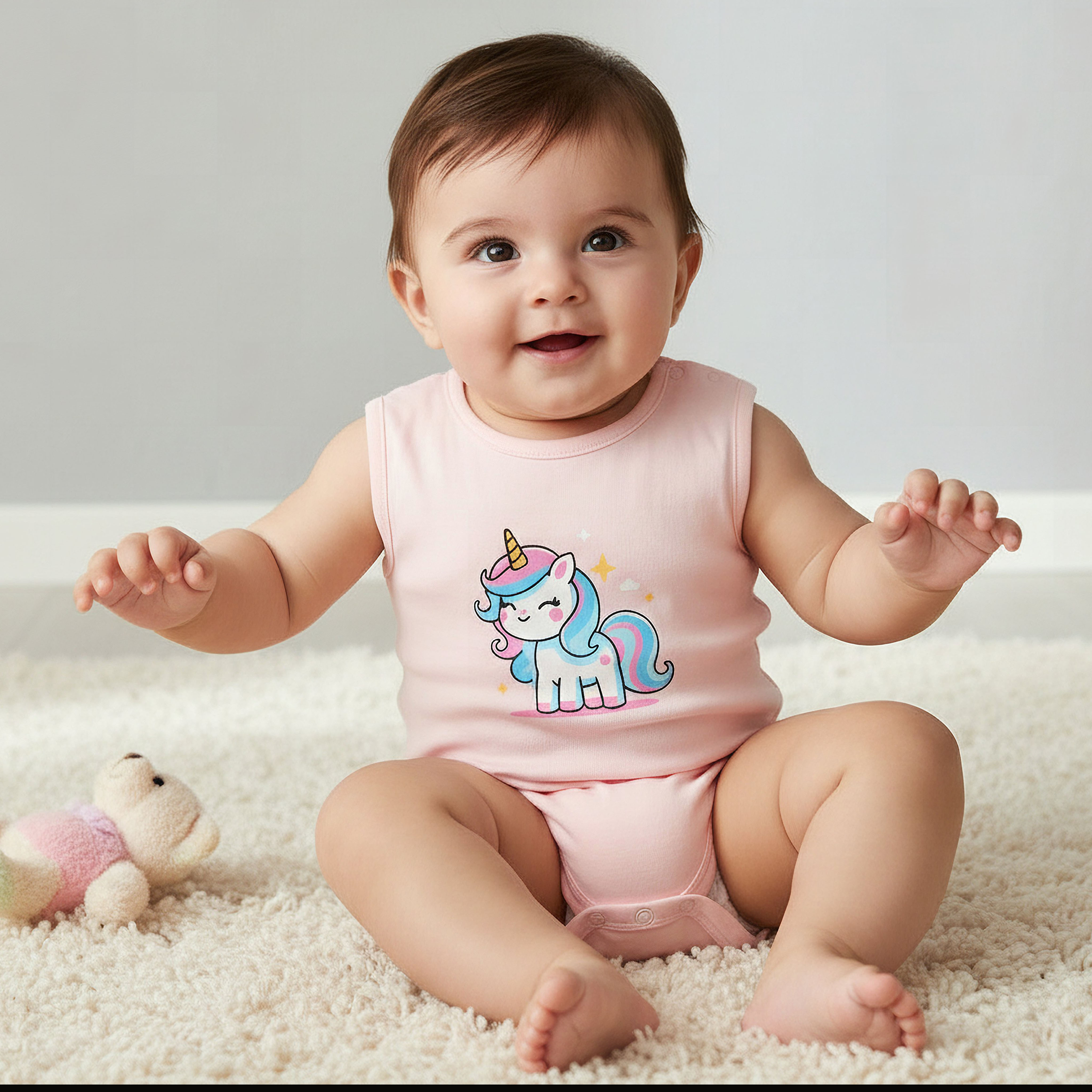 Pack of 7 Juniors Cotton Sleeveless Bodysuit with Unicorn Print-baby-girls-clothing-bodysuits-image-2