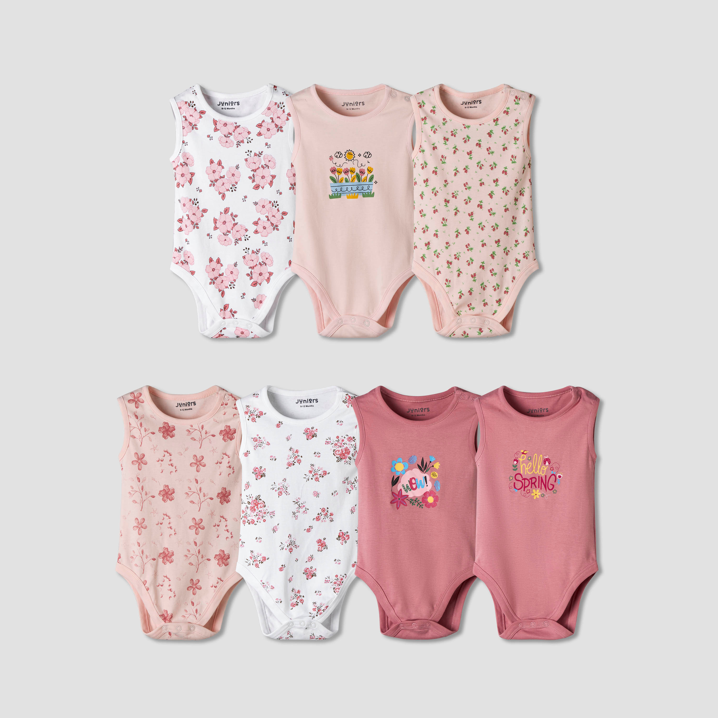 Pack of 7 Juniors Cotton Sleeveless Bodysuit with Floral Print-baby-girls-clothing-bodysuits-image-1