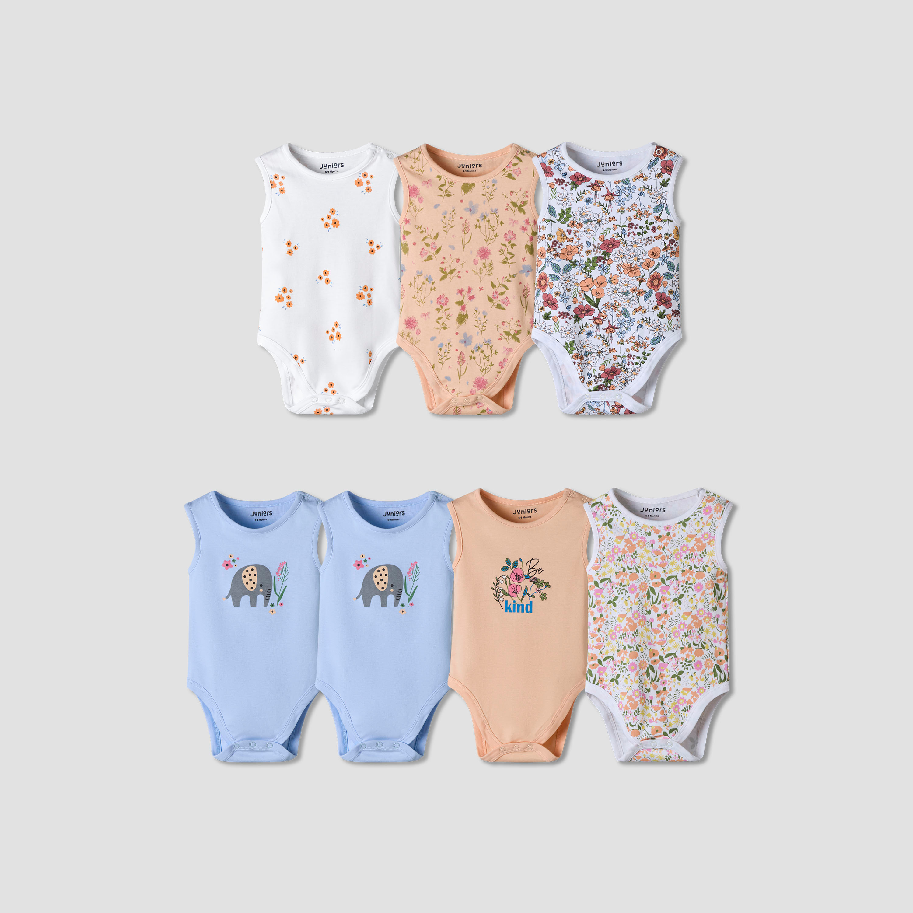 Pack of 7 Juniors Cotton Sleeveless Bodysuit with Floral Print-baby-boys-clothing-bodysuits-image-1