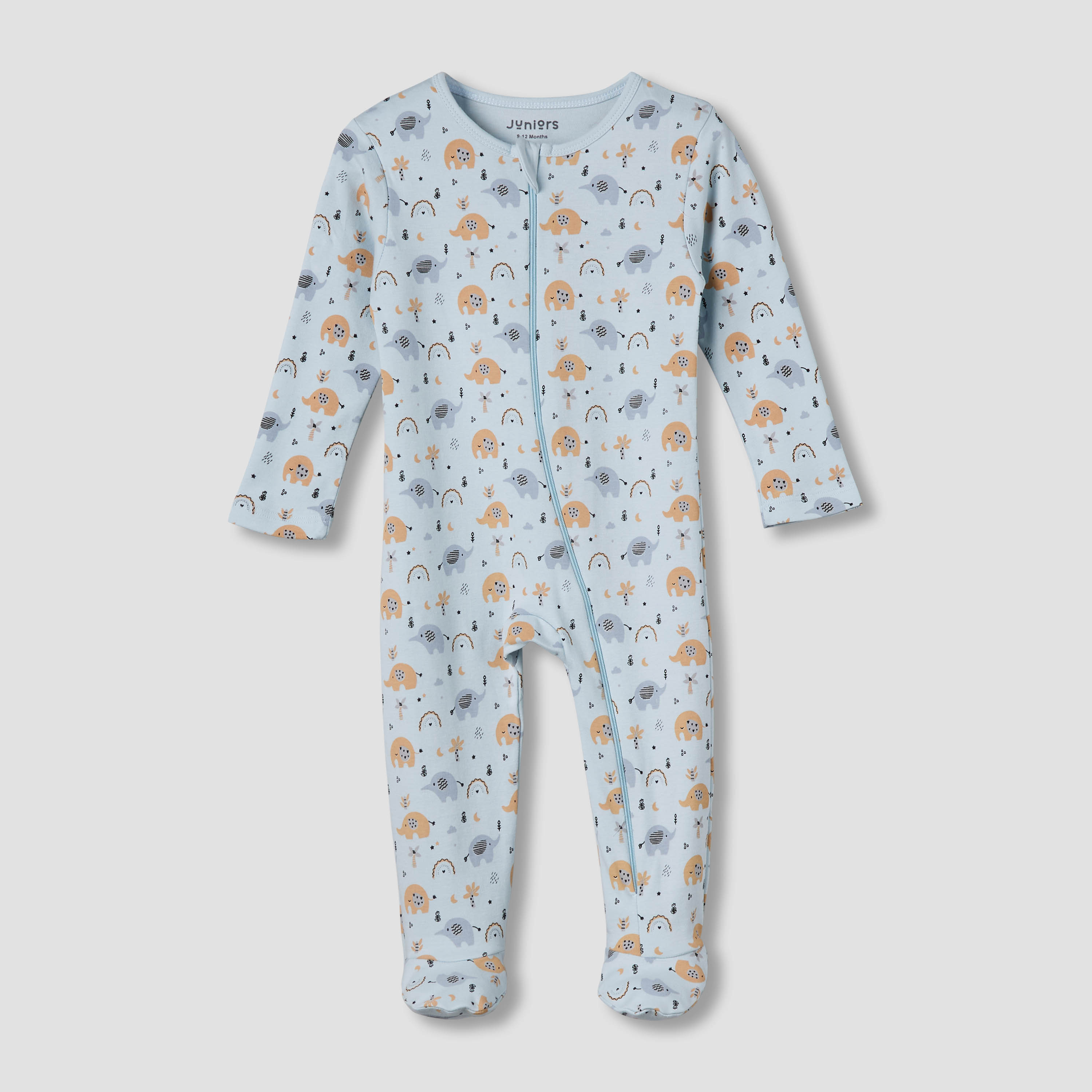 Juniors Cotton Round Neck Long Sleeve Sleepsuit with Zip Closure-baby-girls-clothing-nightwear-sleepsuits-image-1