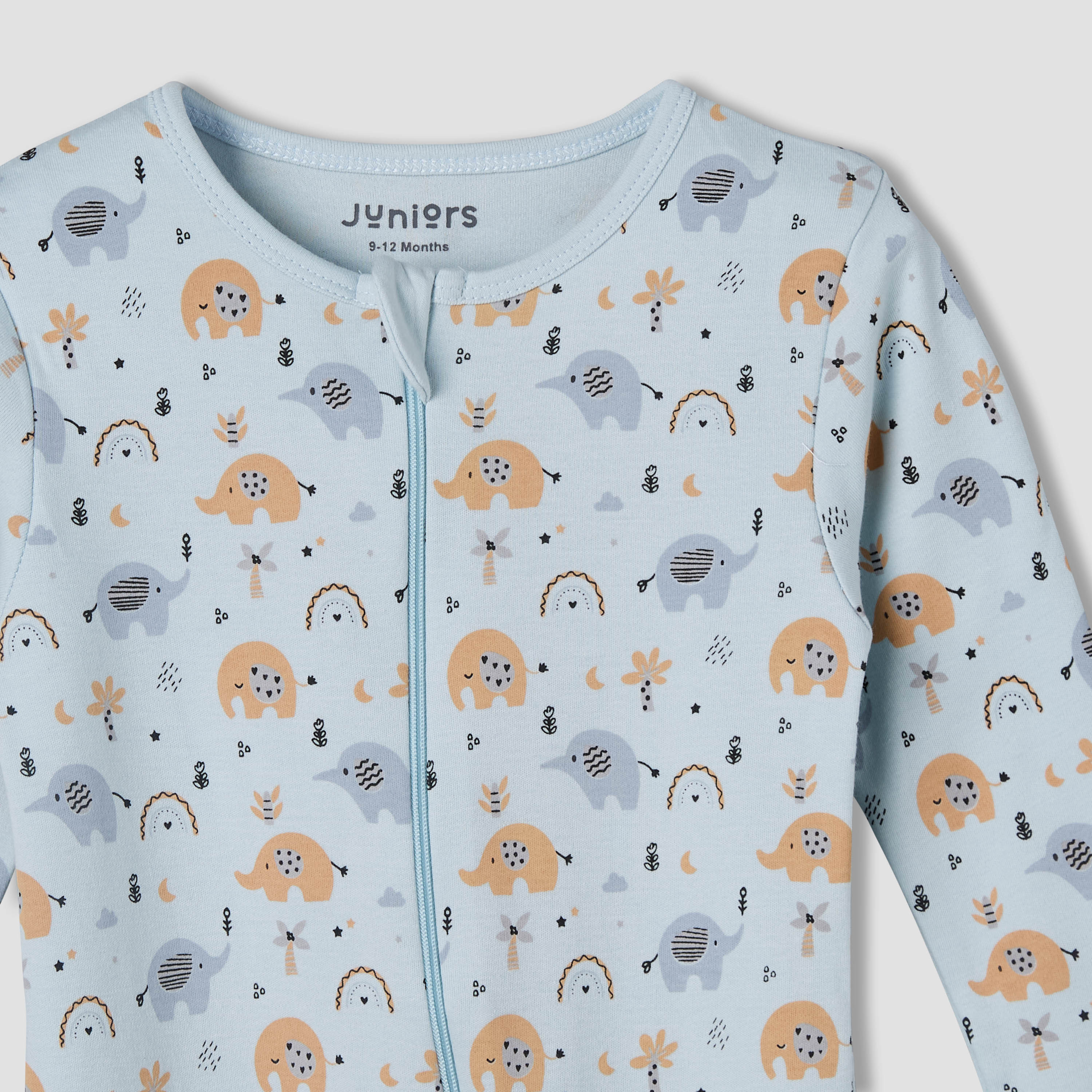 Juniors Cotton Round Neck Long Sleeve Sleepsuit with Zip Closure-baby-girls-clothing-nightwear-sleepsuits-image-3
