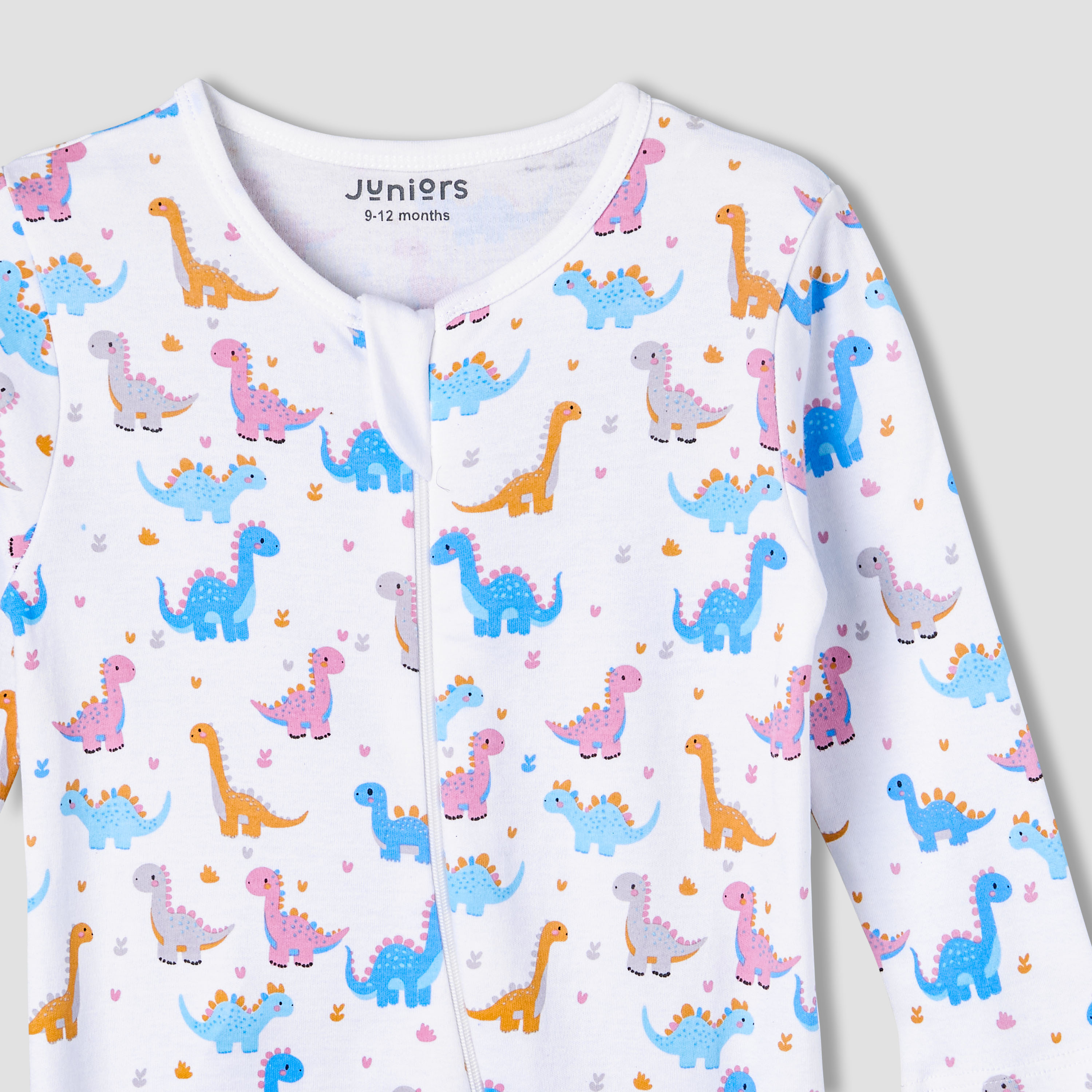 Juniors Cotton Round Neck Long Sleeve Sleepsuit with Zip Closure-baby-girls-clothing-nightwear-sleepsuits-image-3