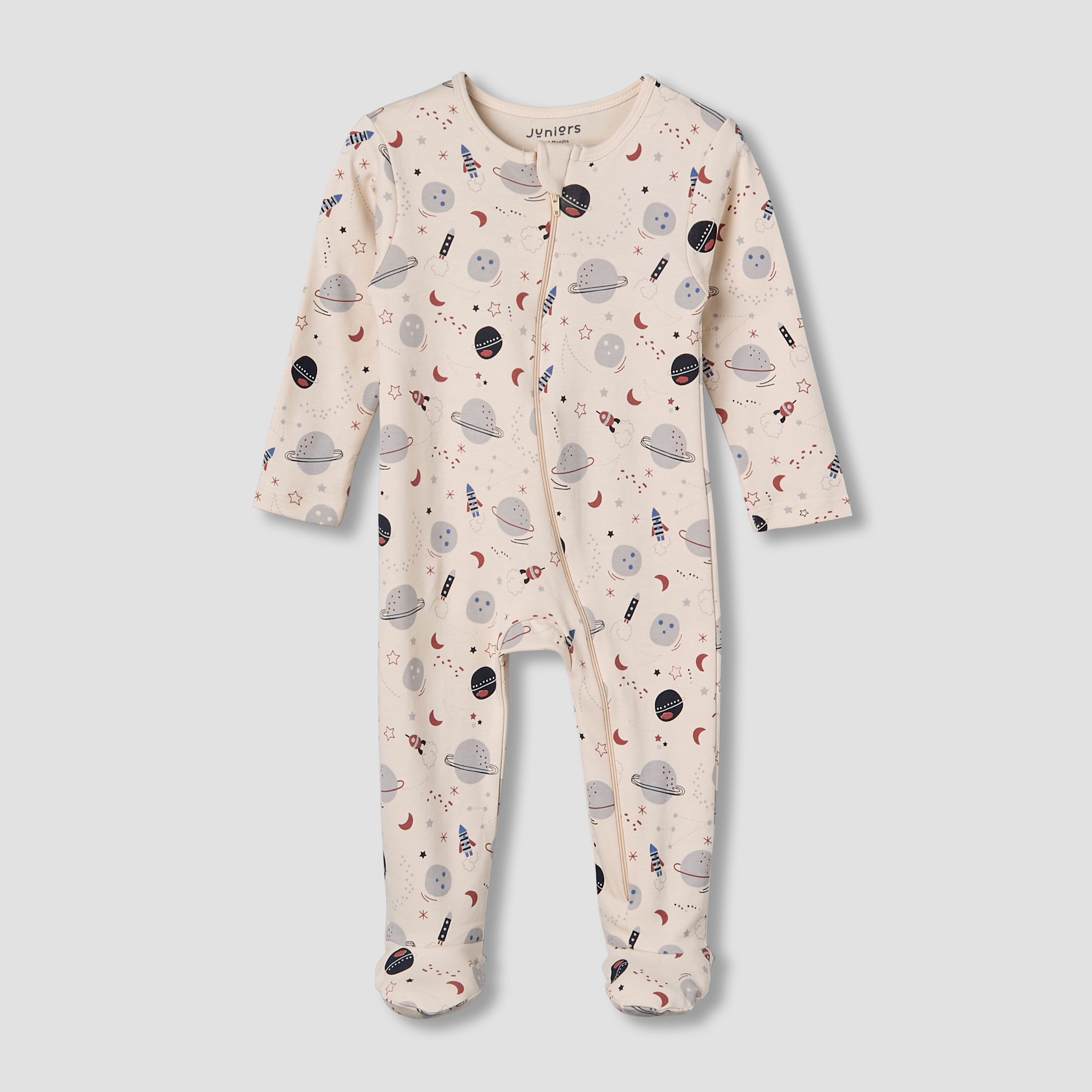 Juniors Cotton Round Neck Long Sleeve Sleepsuit with Zip Closure-baby-boys-clothing-nightwear-sleepsuits-image-1