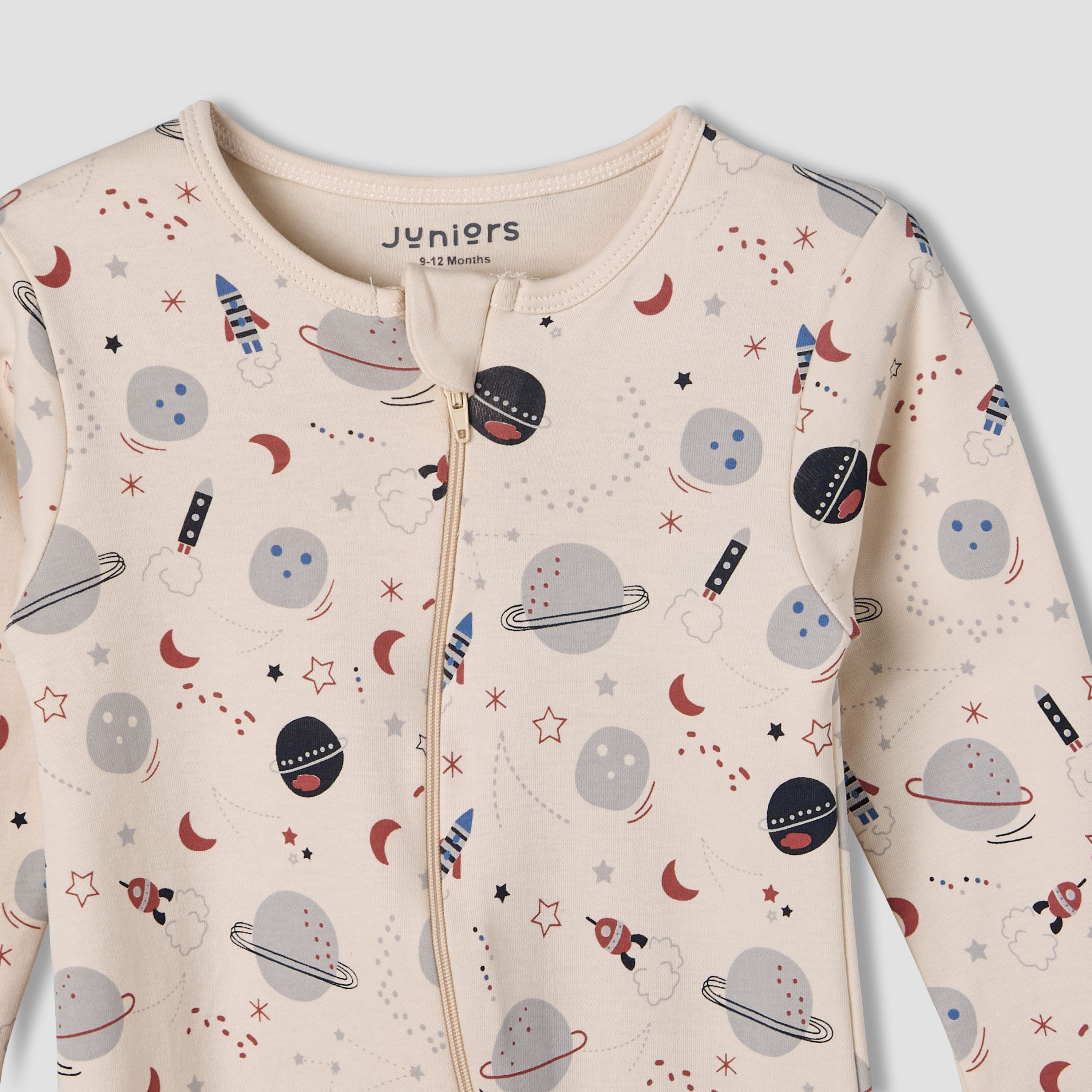 Juniors Cotton Round Neck Long Sleeve Sleepsuit with Zip Closure-baby-boys-clothing-nightwear-sleepsuits-image-3