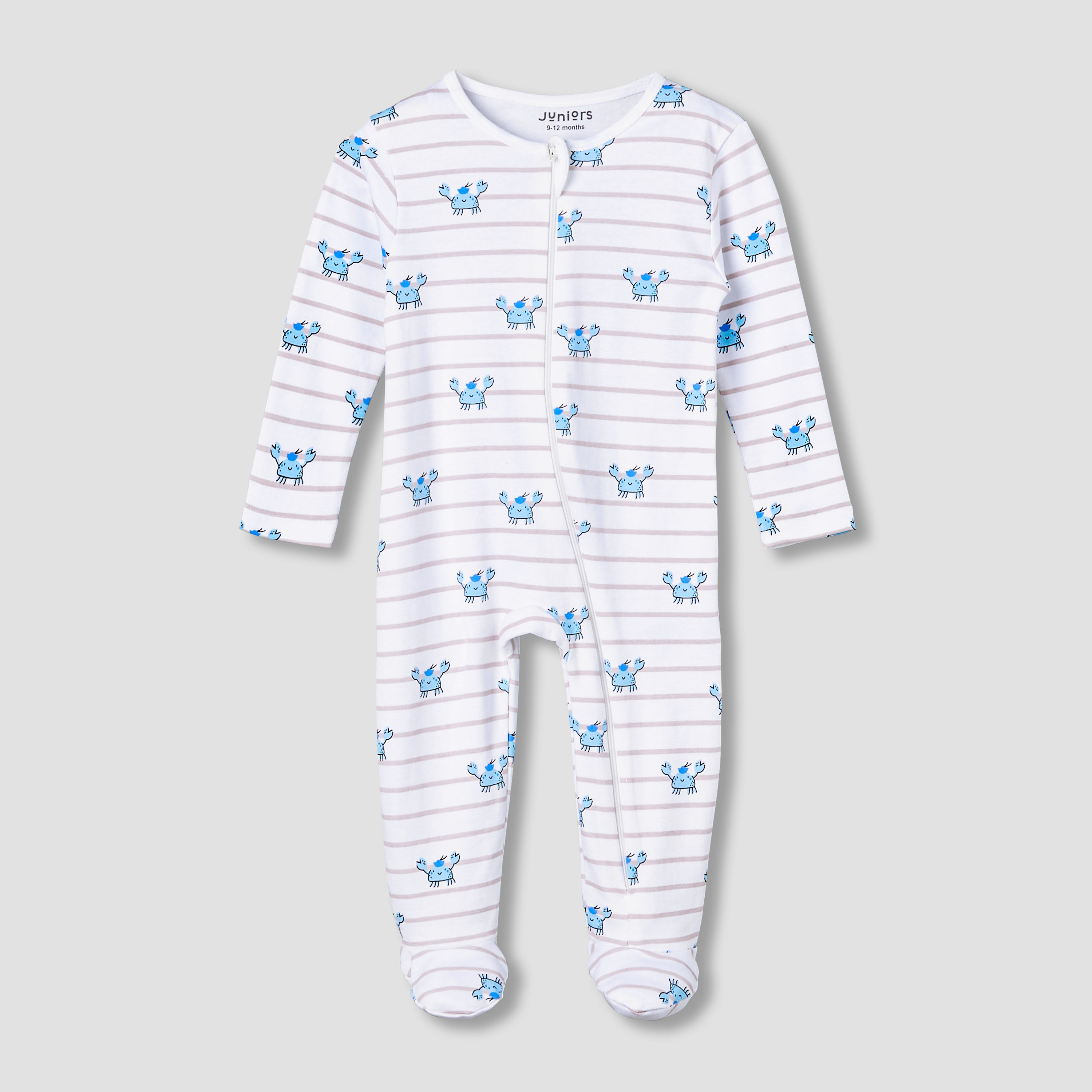 Juniors Cotton Round Neck Long Sleeve Sleepsuit with Zip Closure-baby-boys-clothing-nightwear-sleepsuits-image-1