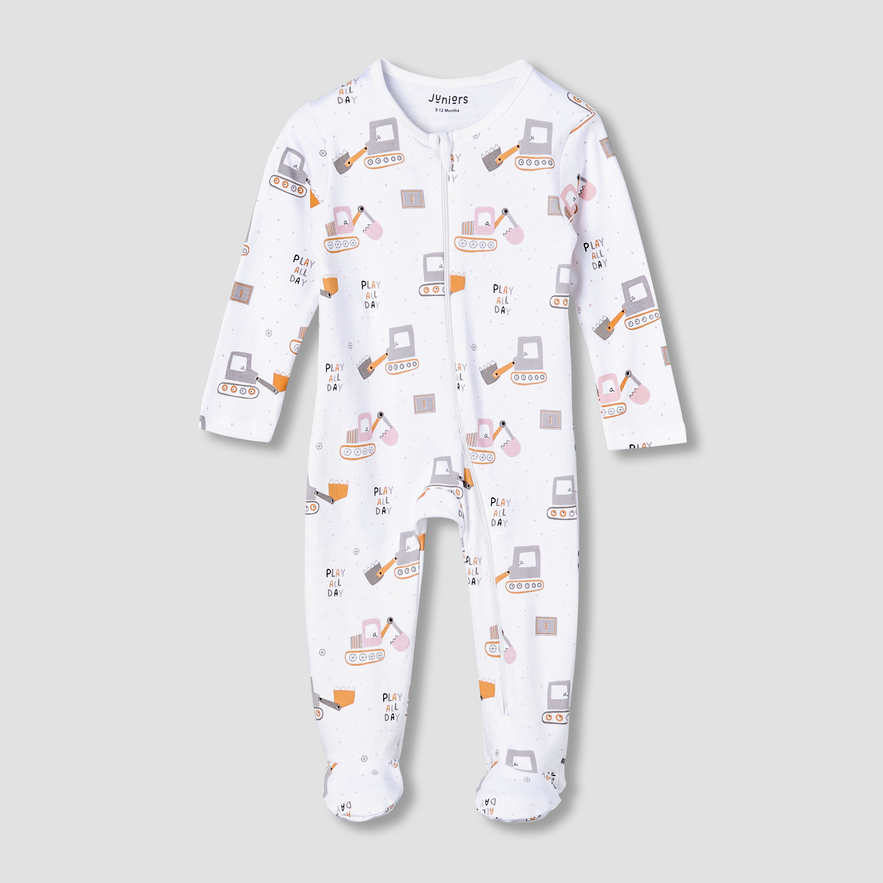 Juniors Cotton Round Neck Long Sleeve Sleepsuit with Zip Closure-baby-boys-clothing-nightwear-sleepsuits-image-1