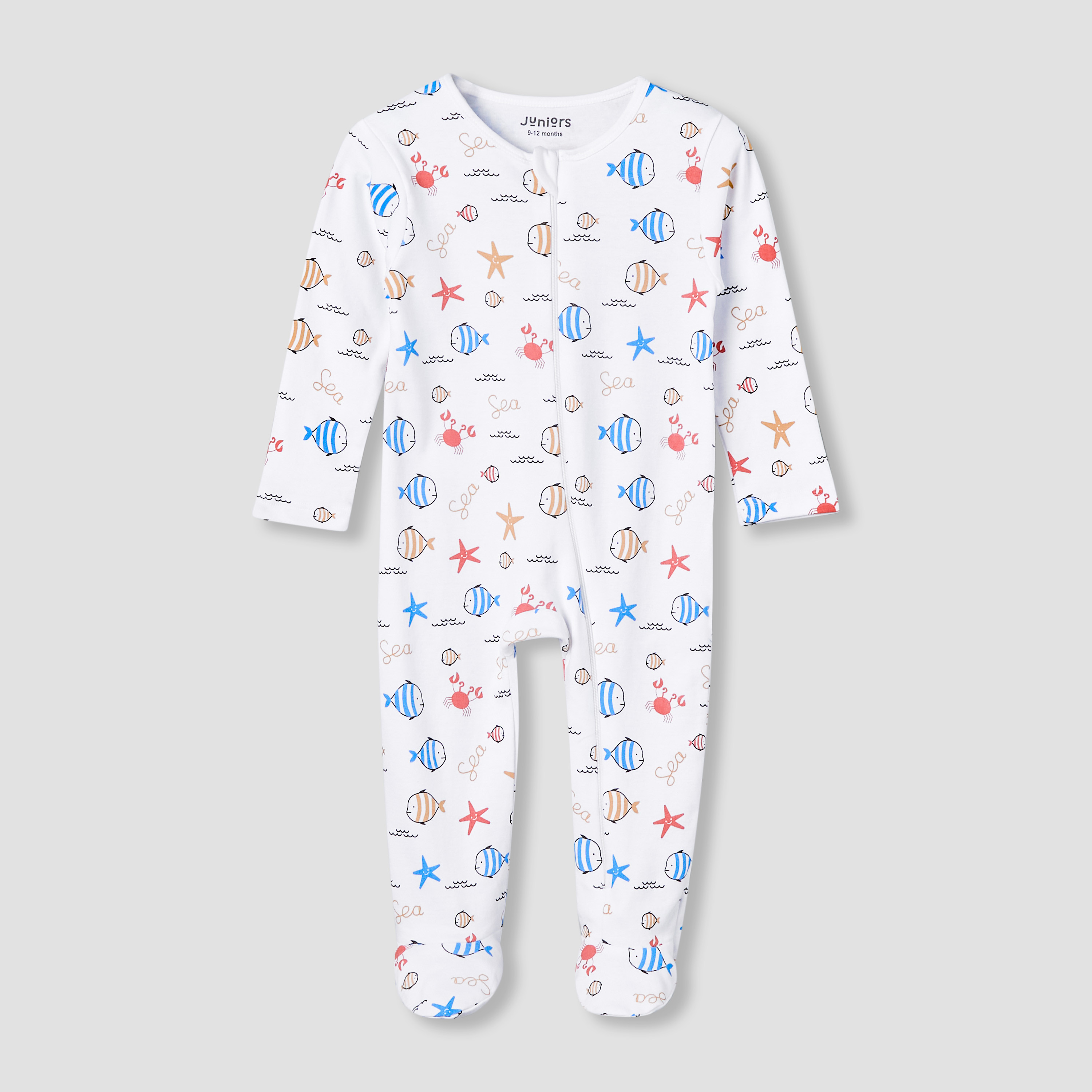 Juniors Cotton Round Neck Long Sleeve Sleepsuit with Zip Closure-baby-boys-clothing-nightwear-sleepsuits-image-2