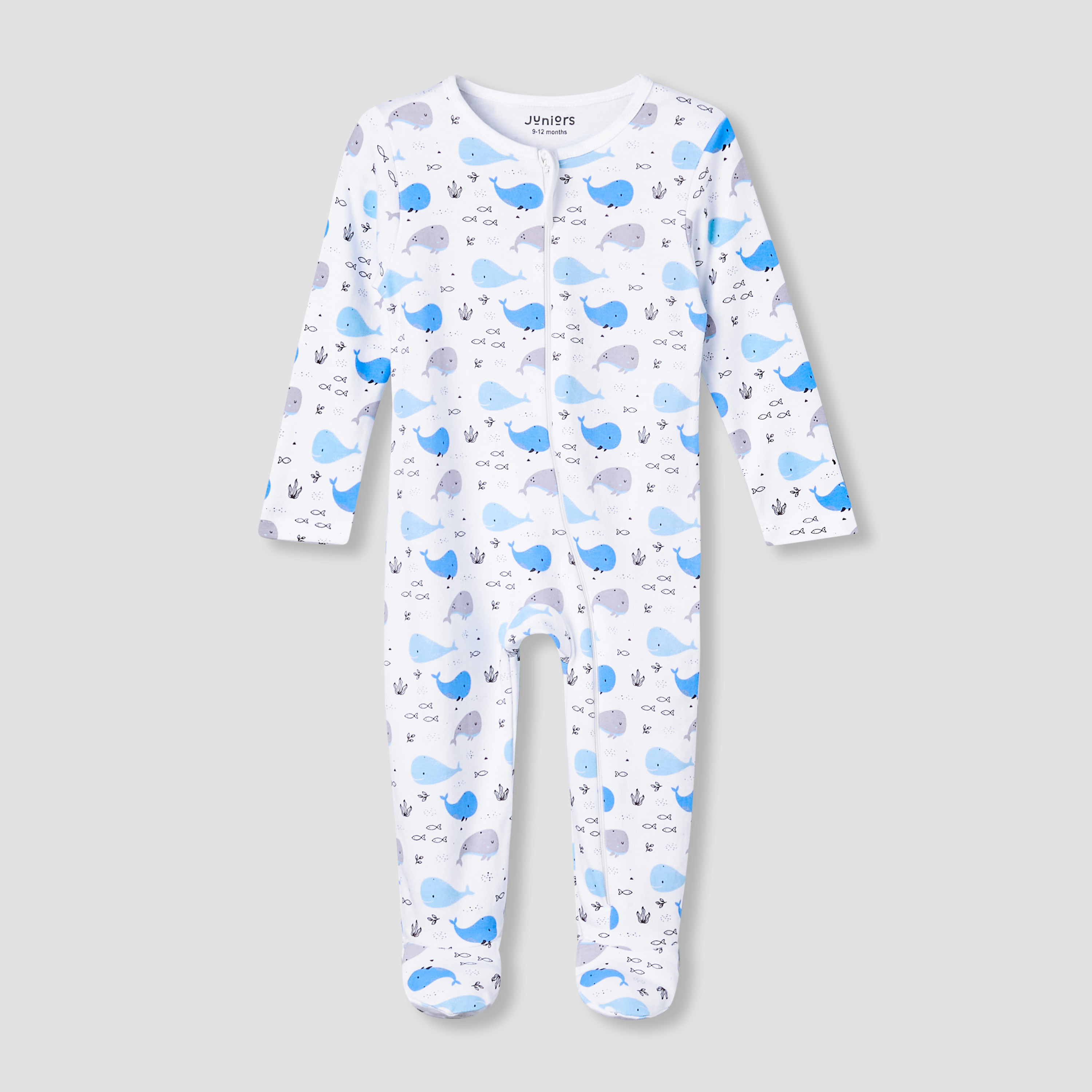 Juniors Cotton Round Neck Long Sleeve Sleepsuit with Zip Closure-baby-boys-clothing-nightwear-sleepsuits-image-1