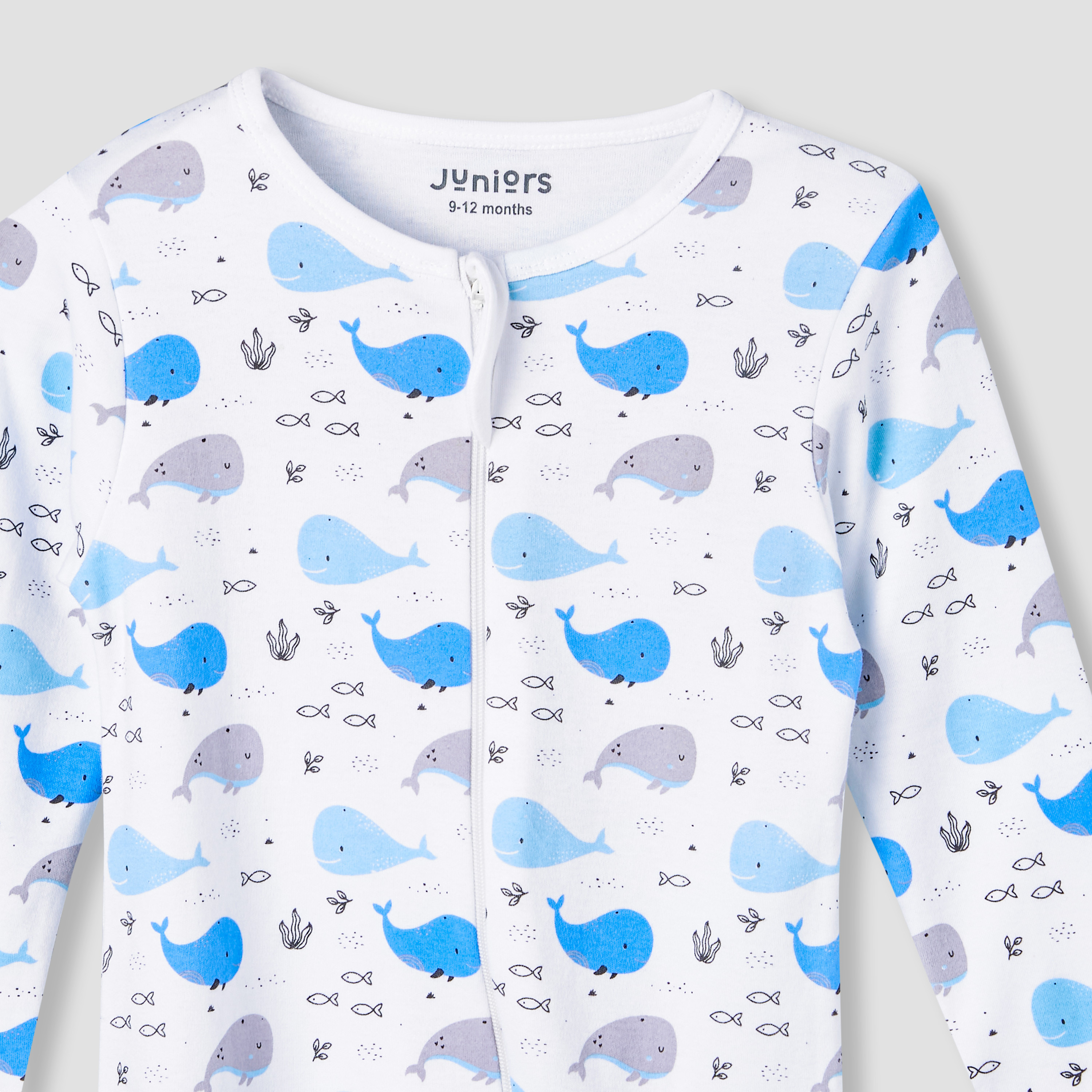 Juniors Cotton Round Neck Long Sleeve Sleepsuit with Zip Closure-baby-boys-clothing-nightwear-sleepsuits-image-3