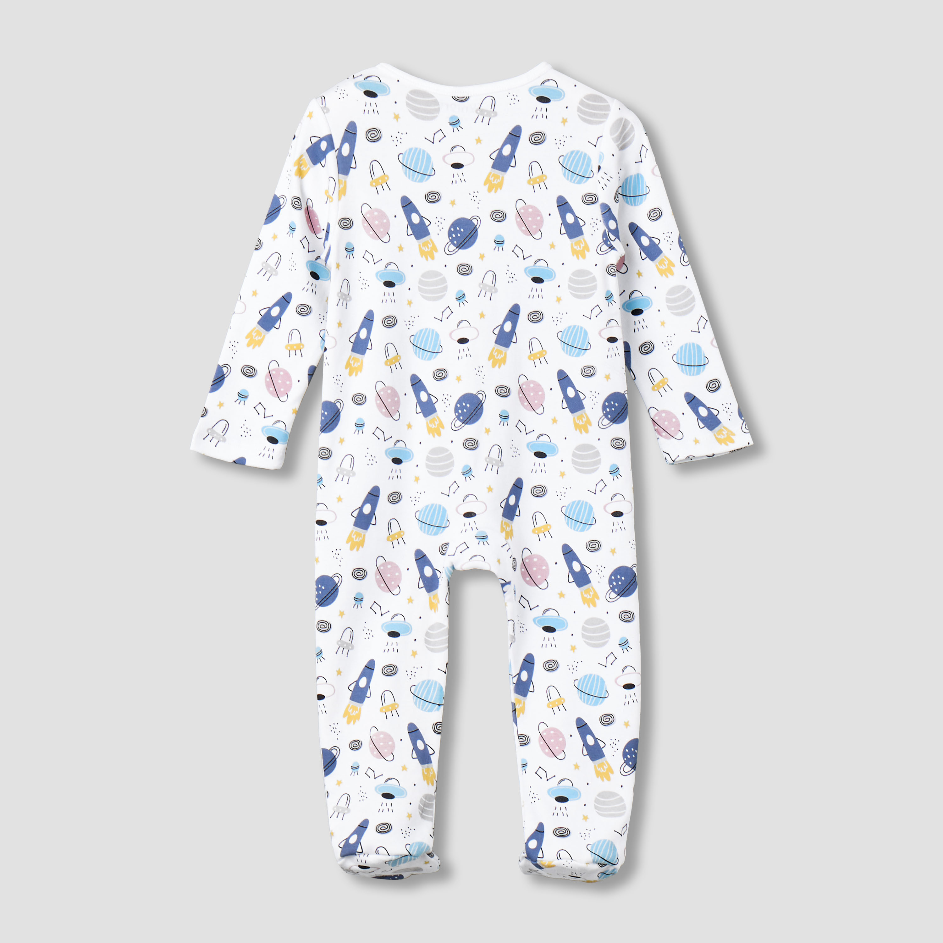 Juniors Cotton Round Neck Long Sleeves Sleepsuit with Zip Closure-baby-boys-clothing-nightwear-sleepsuits-image-2