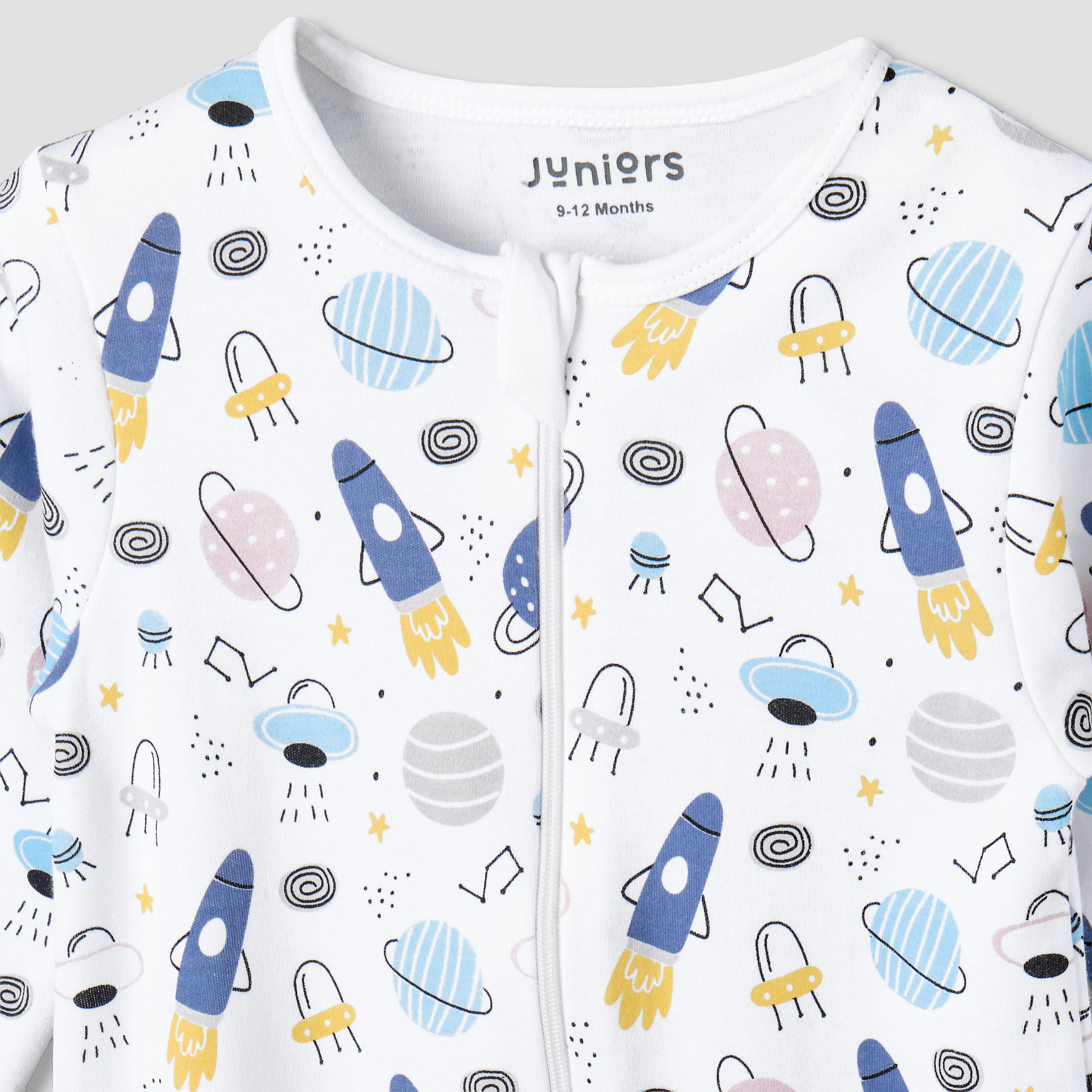 Juniors Cotton Round Neck Long Sleeves Sleepsuit with Zip Closure-baby-boys-clothing-nightwear-sleepsuits-image-3