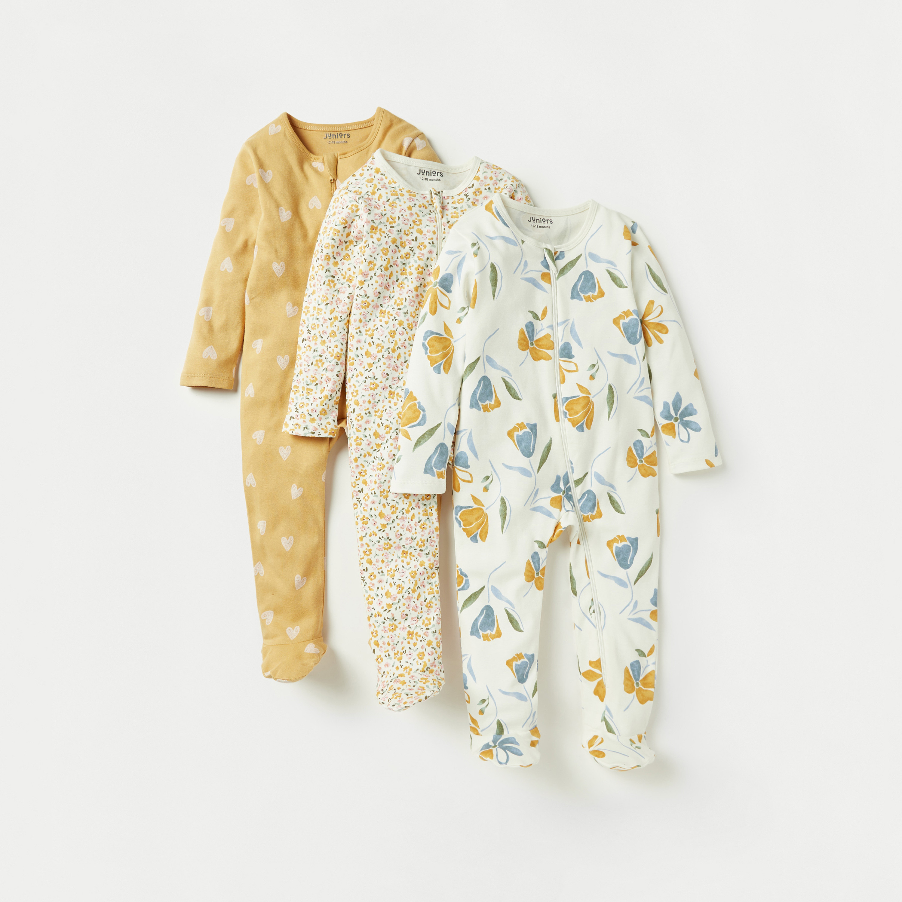 Juniors Printed Closed Feet Sleepsuit - Set of 3-baby-girls-clothing-nightwear-sleepsuits-image-1