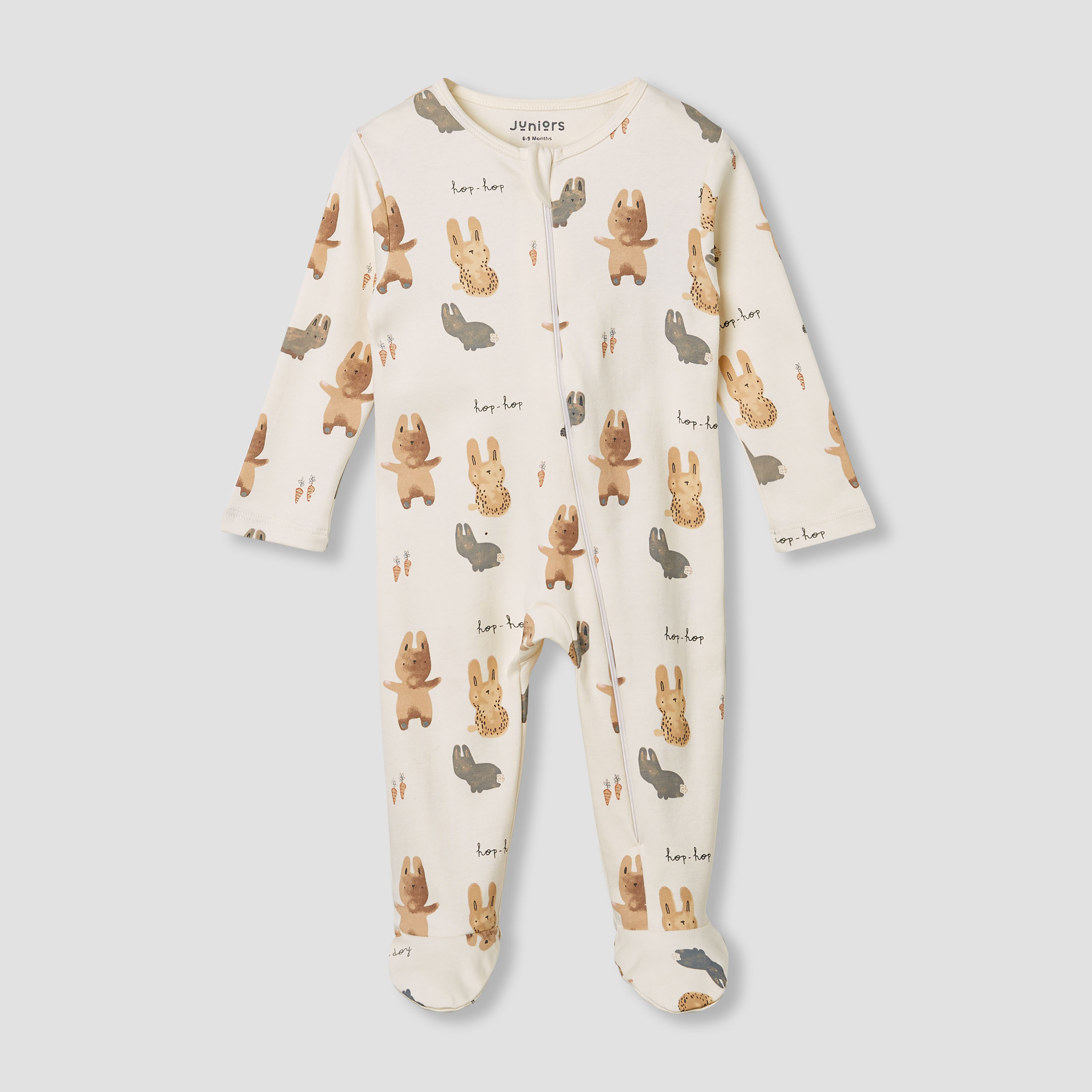 Juniors Bunny Print Closed Feet Sleepsuit with Long Sleeves-baby-boys-clothing-nightwear-sleepsuits-image-1