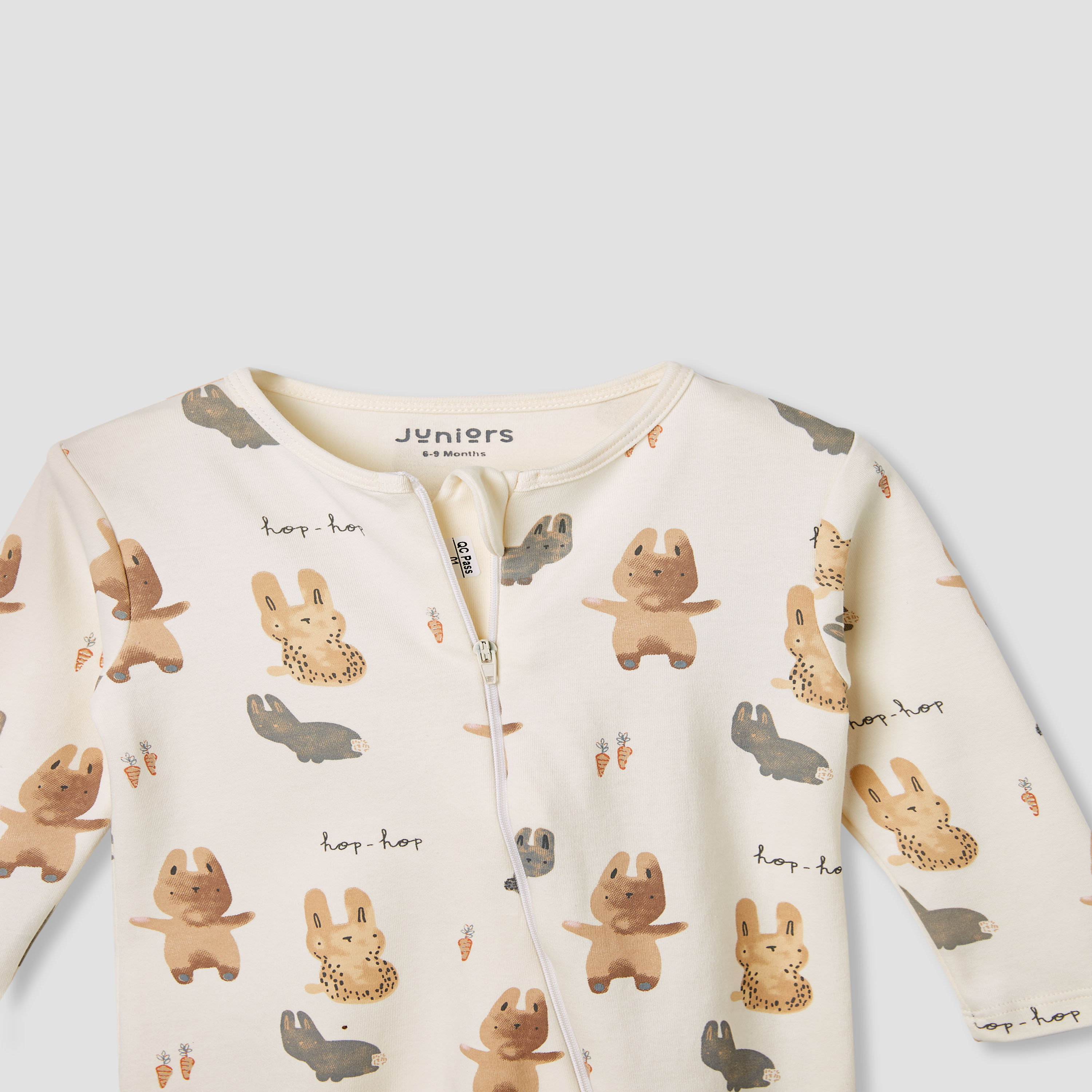 Juniors Bunny Print Closed Feet Sleepsuit with Long Sleeves-baby-boys-clothing-nightwear-sleepsuits-image-3