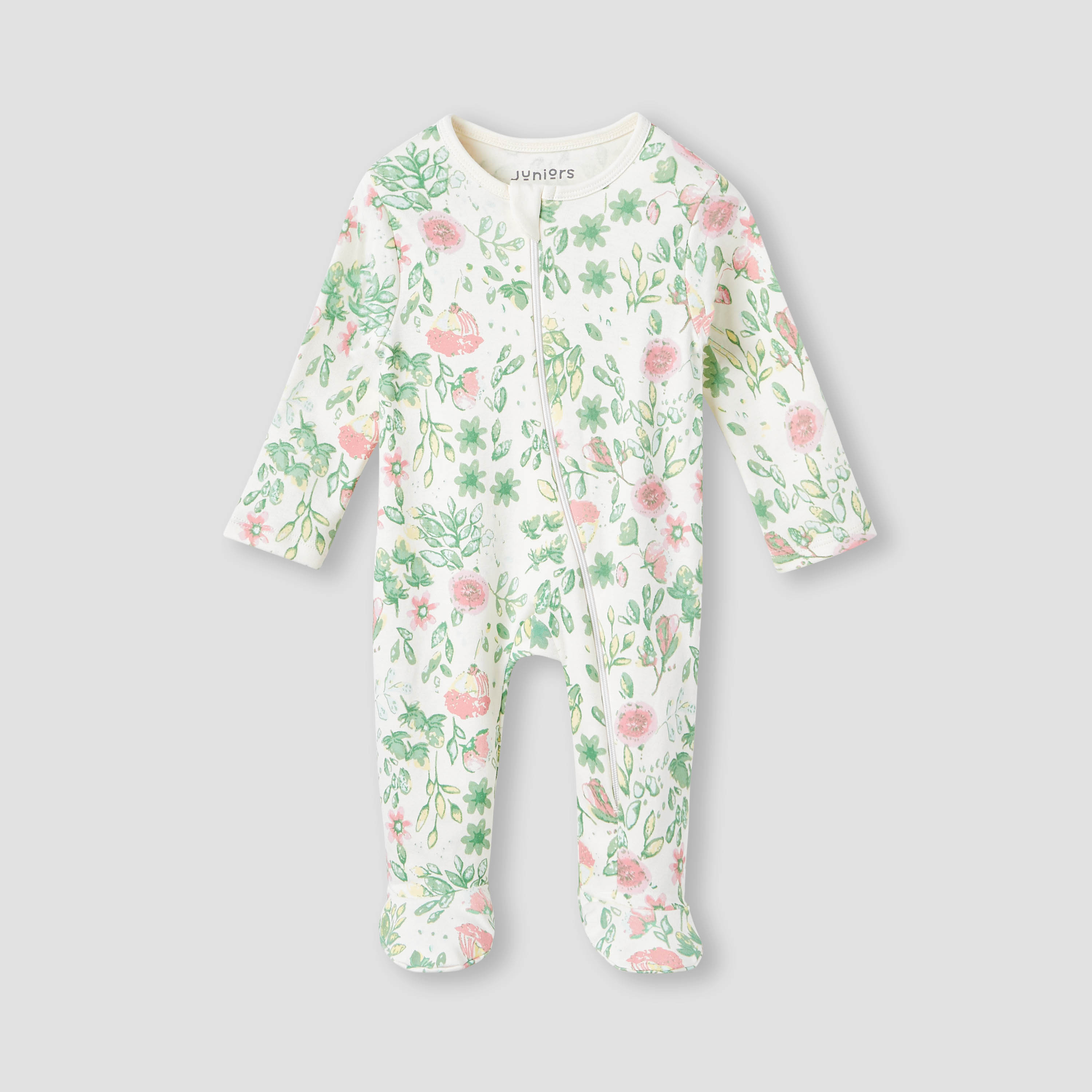 Juniors Floral Print Sleepsuit with Zip Closure-baby-girls-clothing-nightwear-sleepsuits-image-1