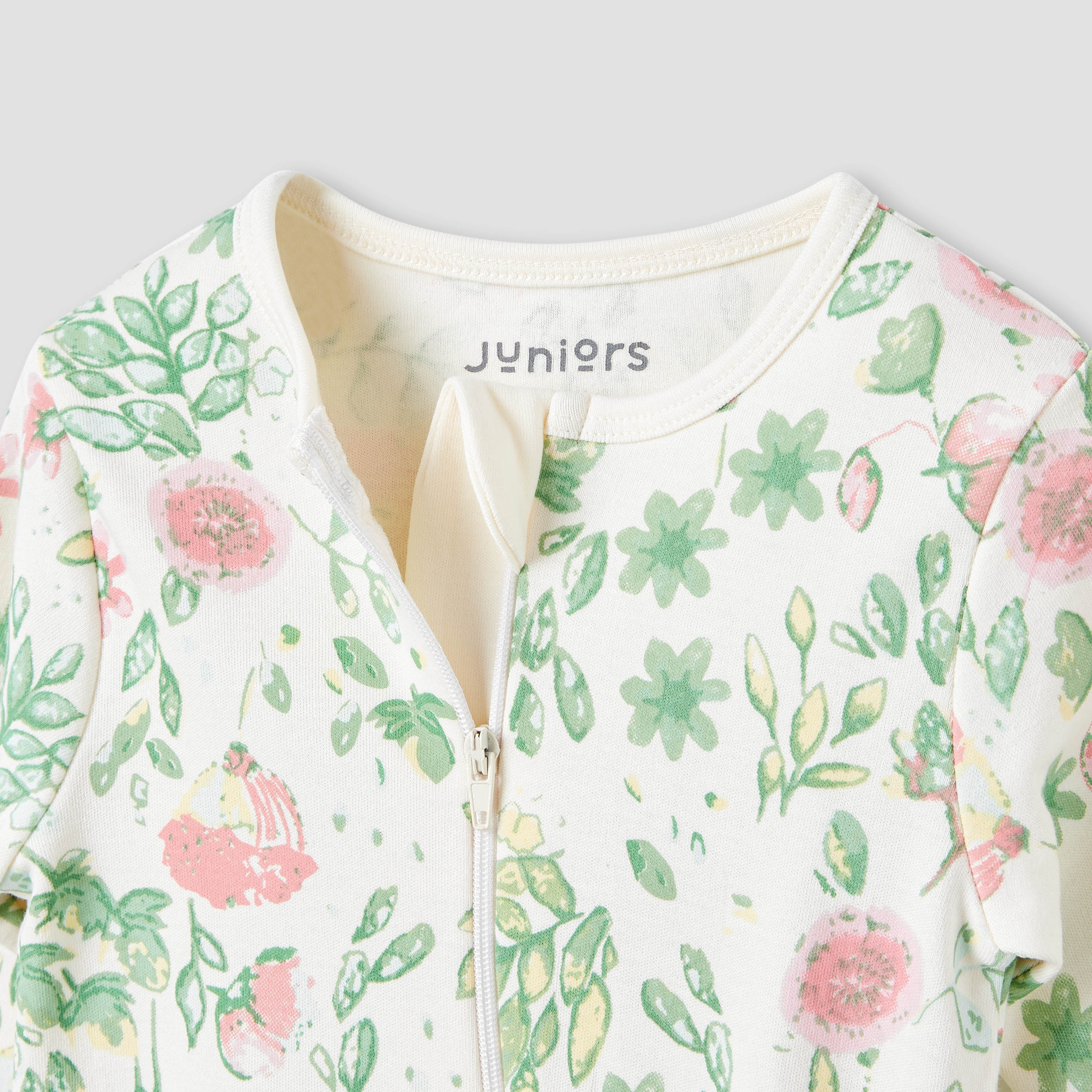 Juniors Floral Print Sleepsuit with Zip Closure-baby-girls-clothing-nightwear-sleepsuits-image-3