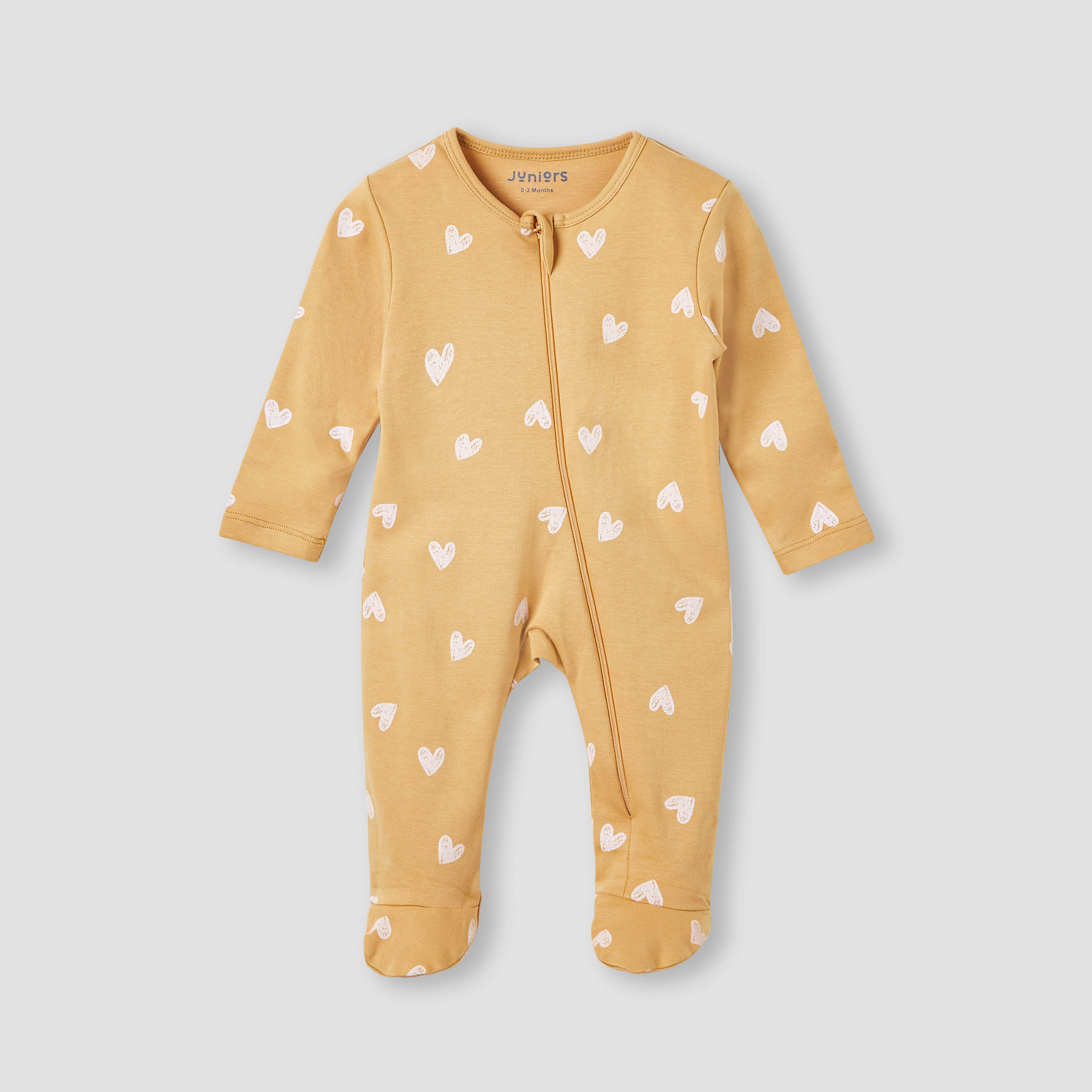 Juniors Heart Print Sleepsuit with Long Sleeves and Zip Closure-baby-girls-clothing-nightwear-sleepsuits-image-1