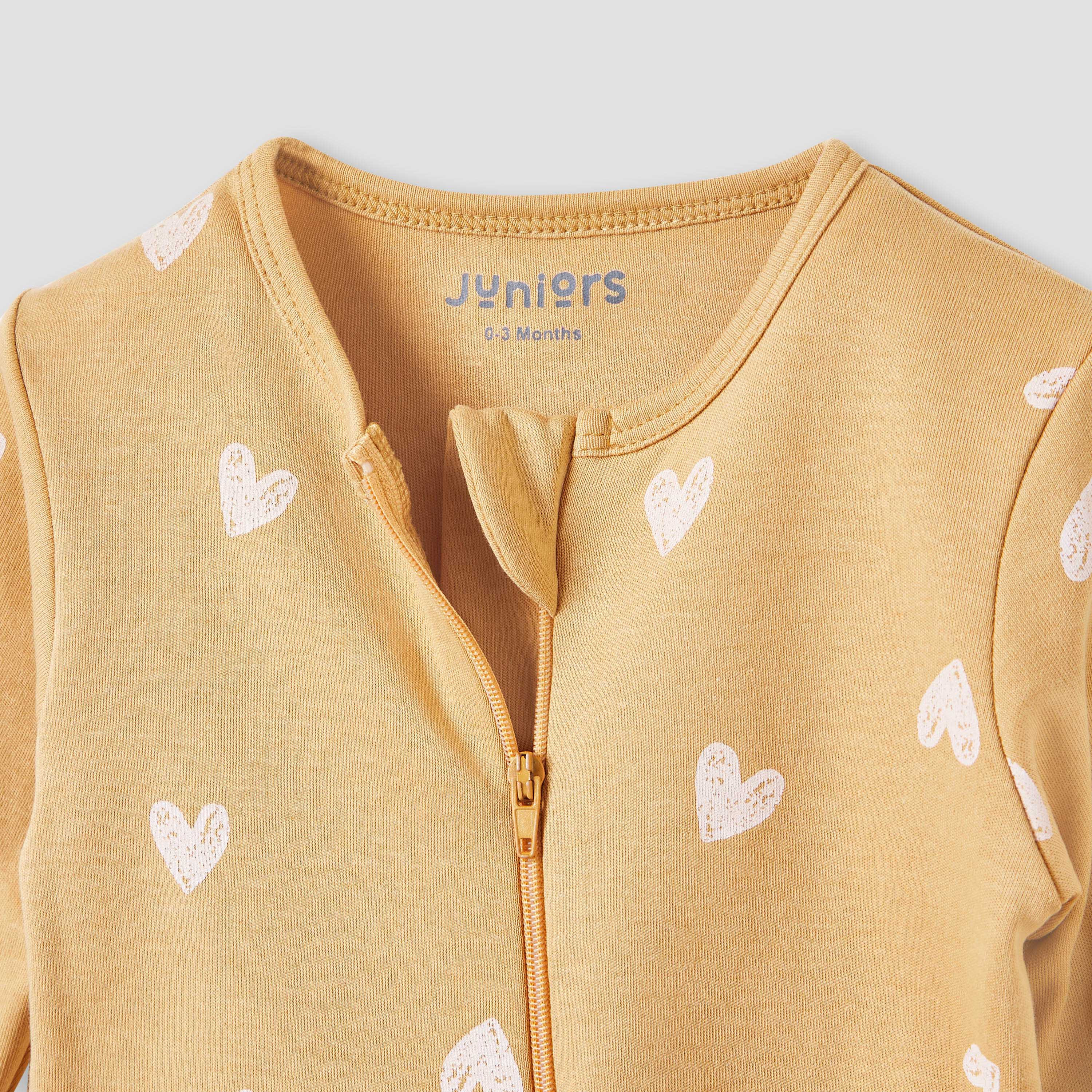 Juniors Heart Print Sleepsuit with Long Sleeves and Zip Closure-baby-girls-clothing-nightwear-sleepsuits-image-3