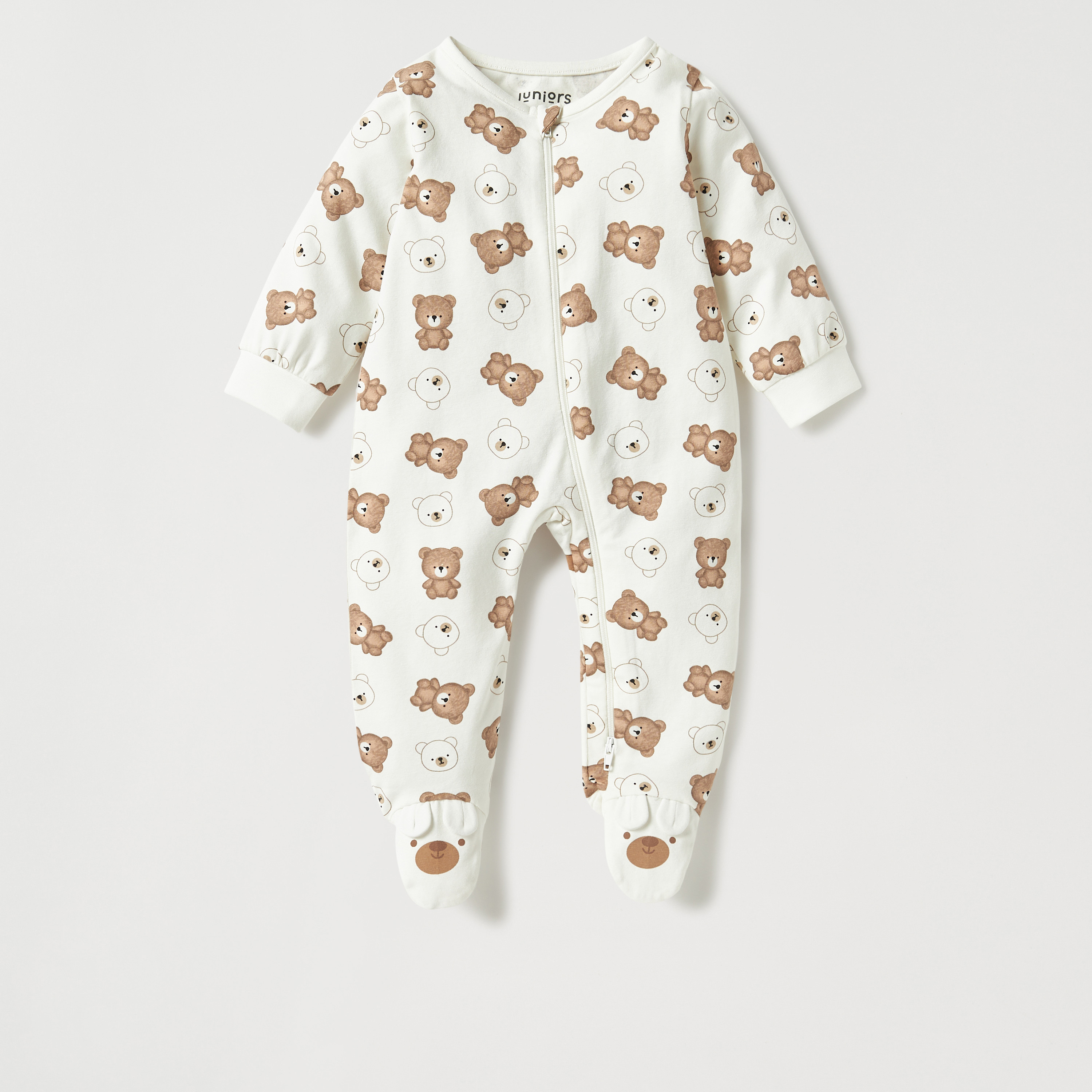 Juniors All-Over Bear Print Closed Feet Sleepsuit with Zip Closure-baby-boys-clothing-nightwear-sleepsuits-image-1