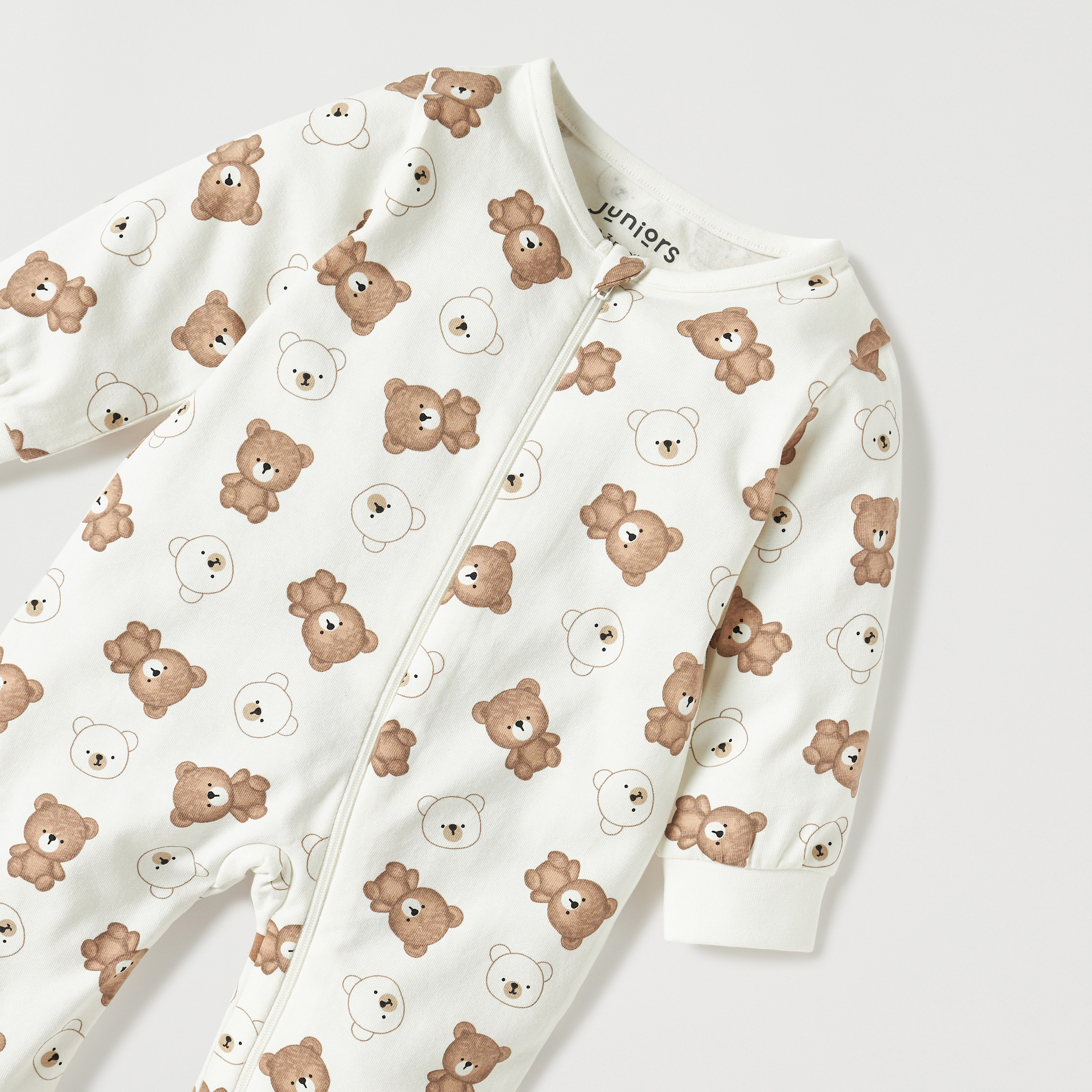 Juniors All-Over Bear Print Closed Feet Sleepsuit with Zip Closure-baby-boys-clothing-nightwear-sleepsuits-image-2