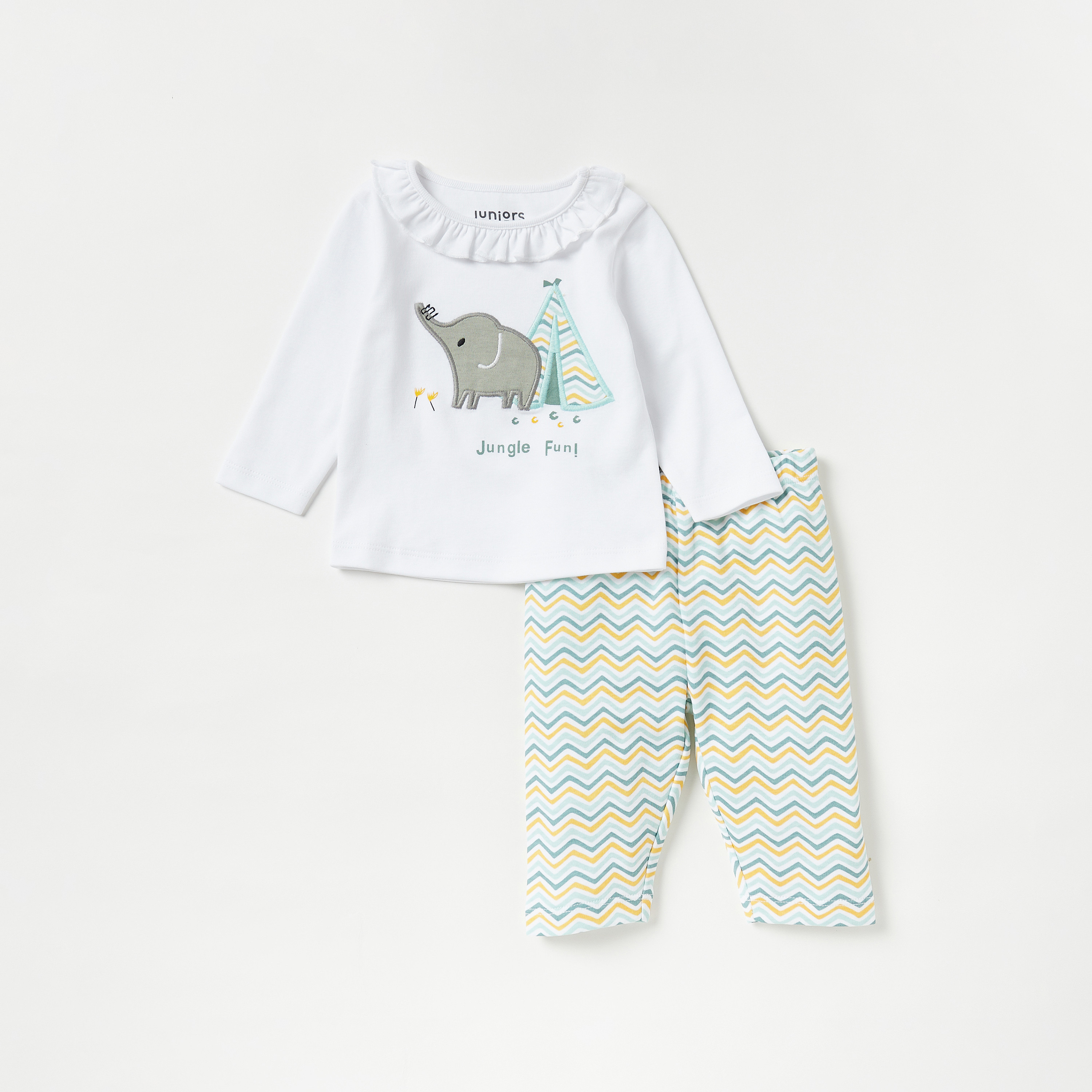 Juniors Embroidered T-shirt and Pyjama Set-baby-girls-clothing-nightwear-pyjamasets-image-1