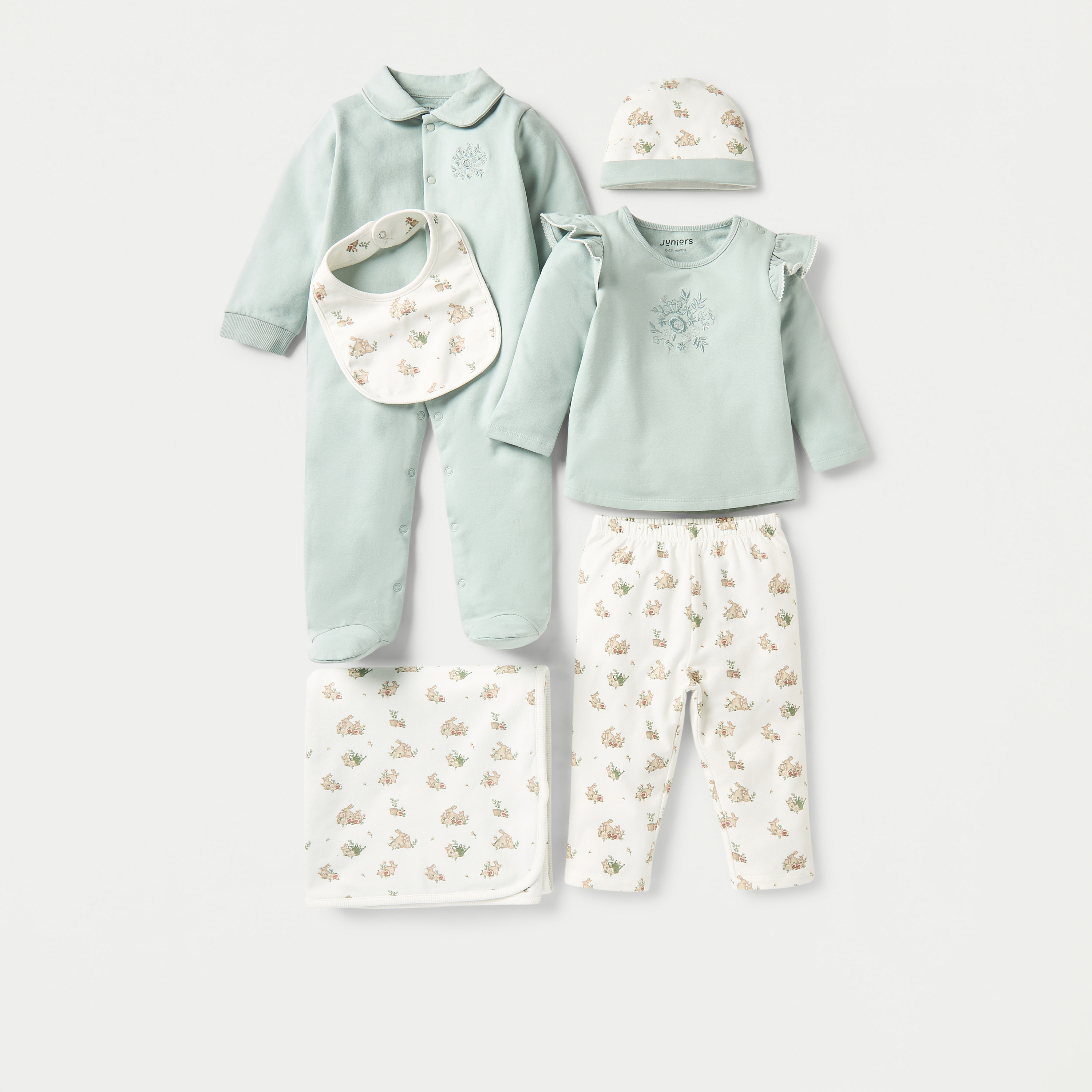 Juniors Embroidered Top and Bunny Print Pyjama Set-bsclothing-babygirls-nightwear-pyjamasets-image-6