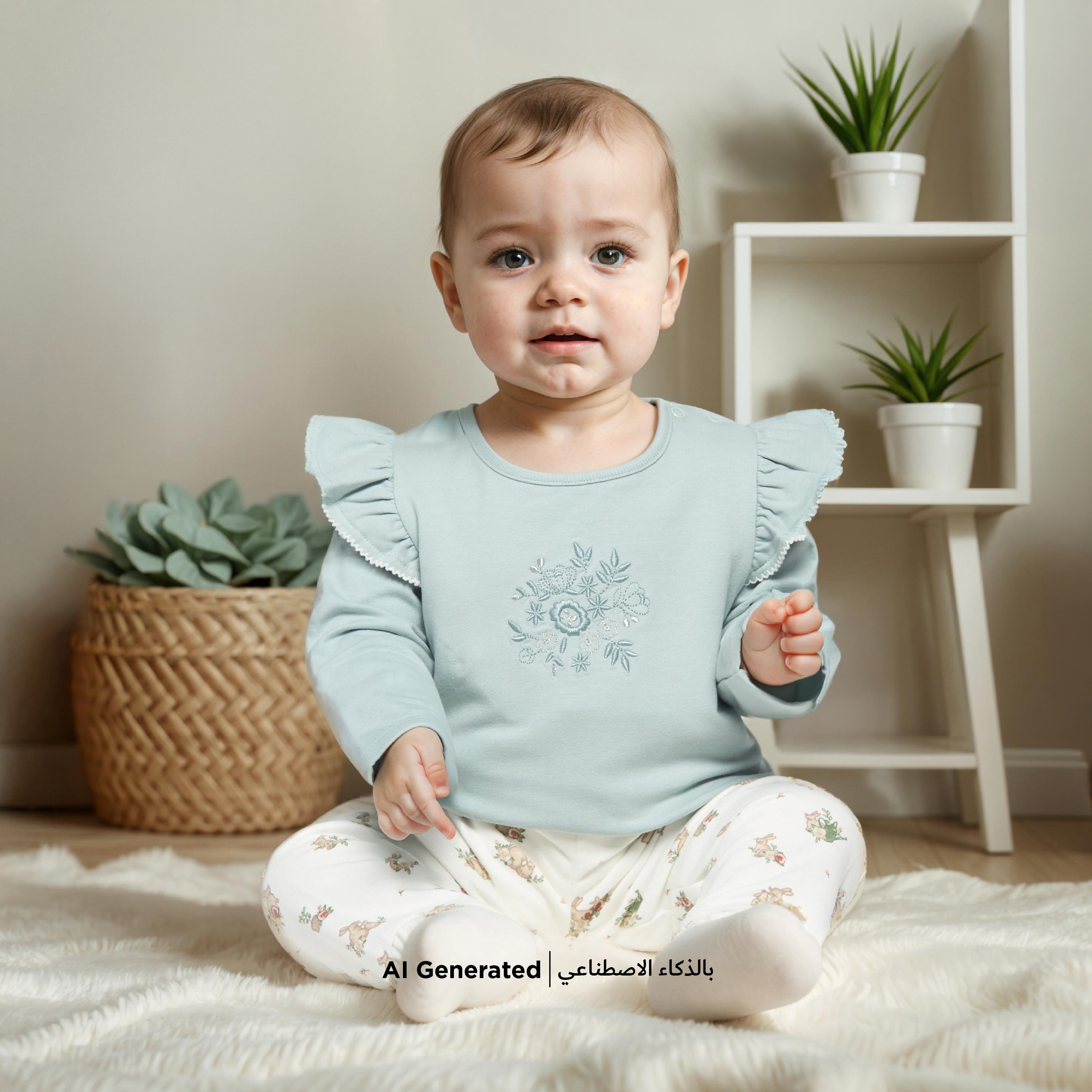 Juniors Embroidered Top and Bunny Print Pyjama Set-bsclothing-babygirls-nightwear-pyjamasets-image-7