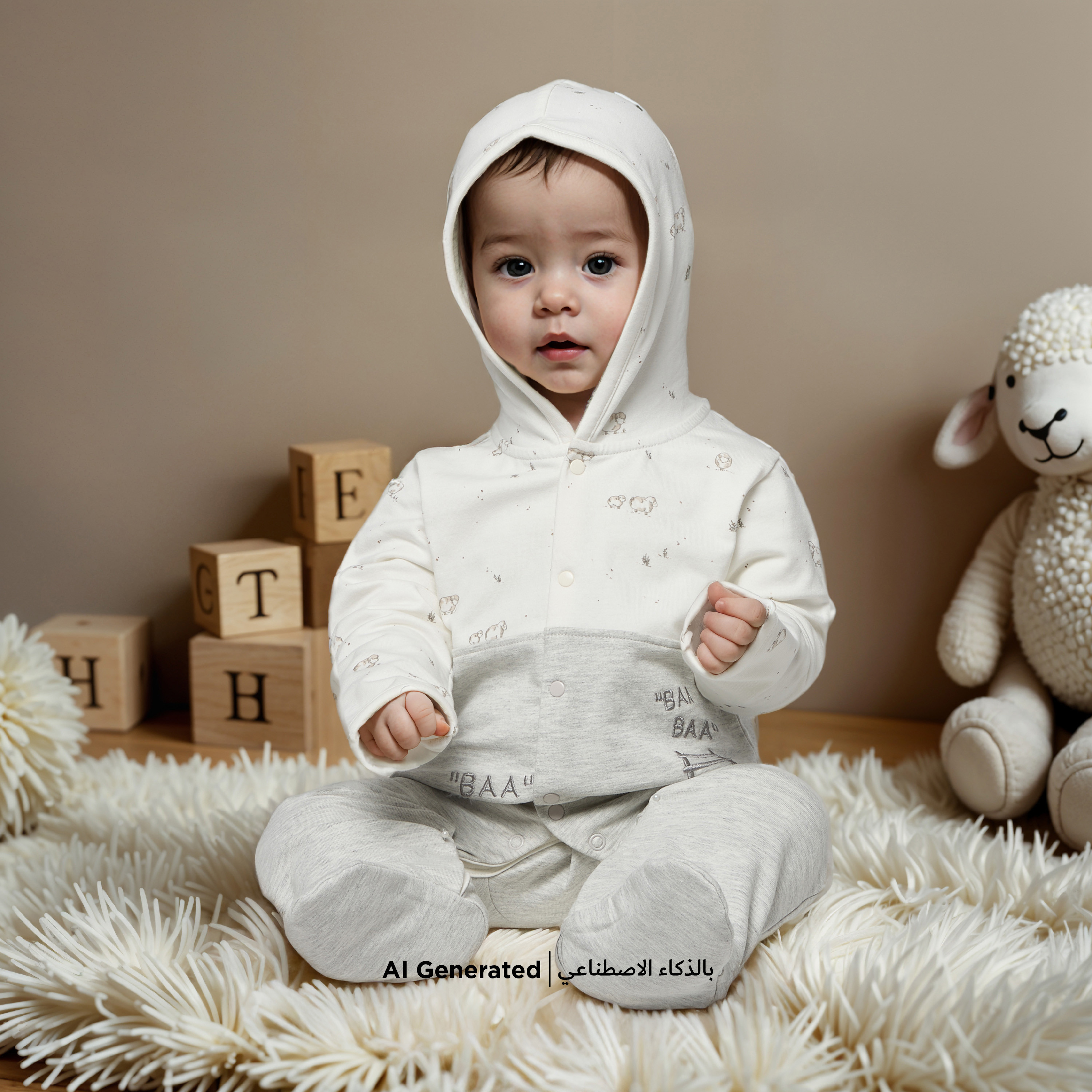 بدلة نوم بأزرار إغلاق كباسة وقبعة وطبعات خروف من جونيورز-baby-boys-clothing-nightwear-sleepsuits-image-6