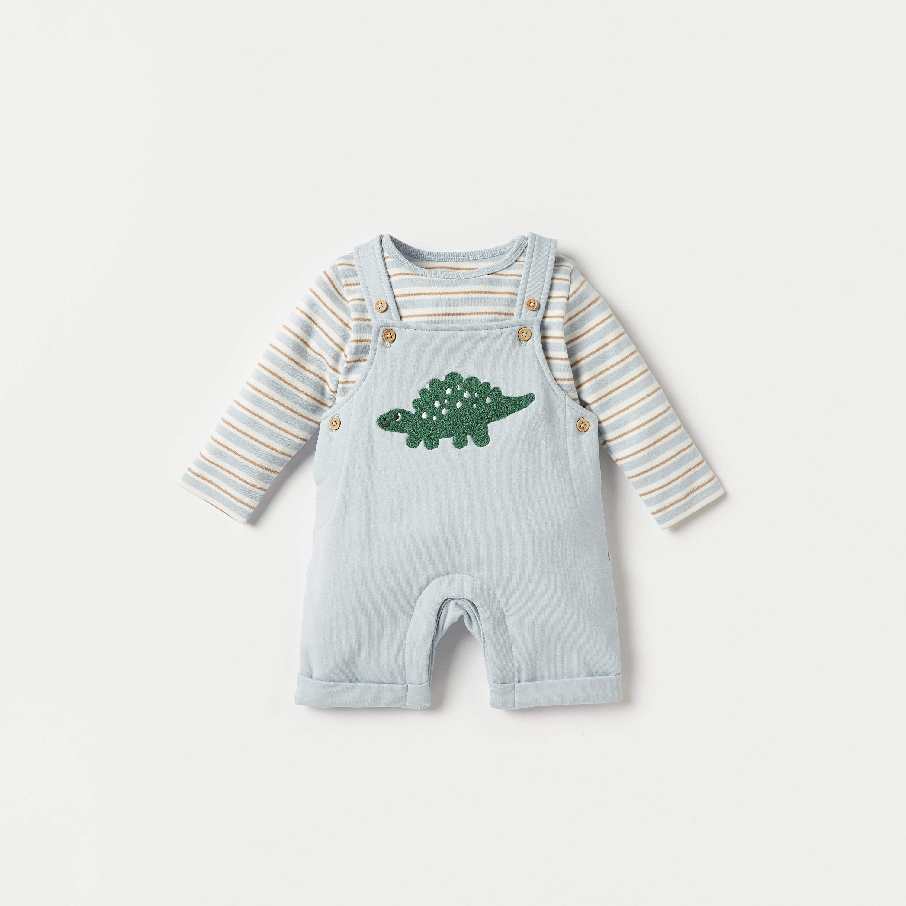 طقم دنغري مطرز وتيشيرت مقلم من جونيورز-baby-boys-clothing-rompers-image-1