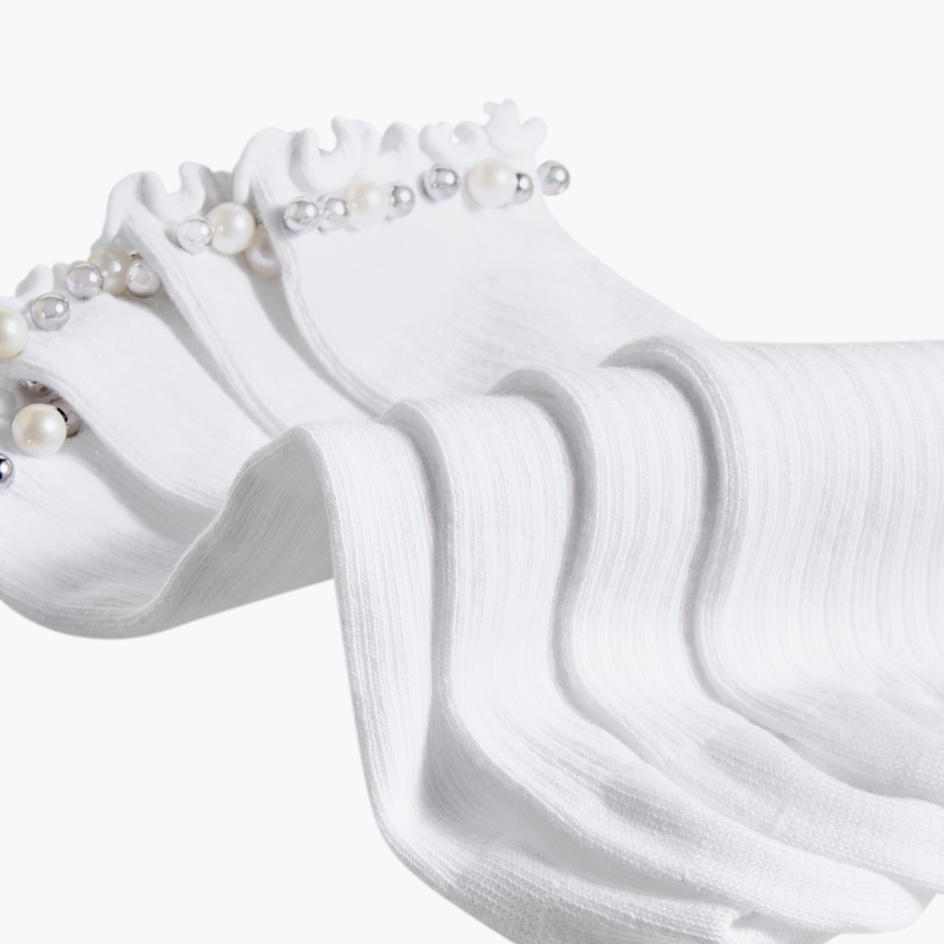 Pack of 2 Celeste Girls Socks Crew Length Pearl Embellished Design-girls-accessories-socks-image-4