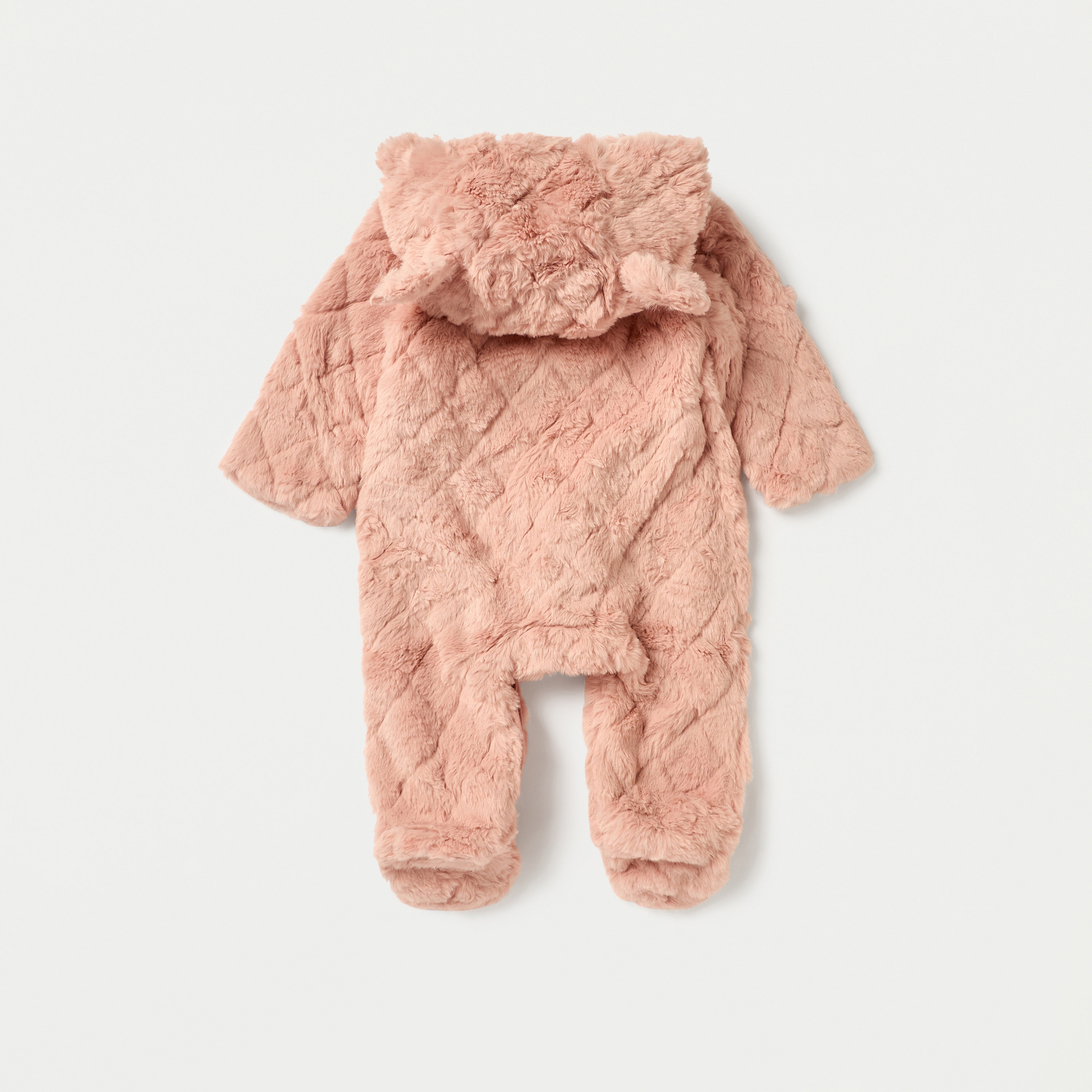 Juniors Faux Fur Textured Hooded Sleepsuit with Applique Detail and Zip Closure-baby-girls-clothing-nightwear-sleepsuits-image-2